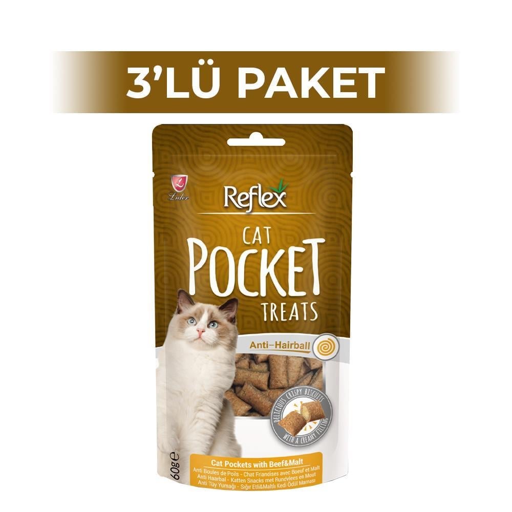 Reflex Pocket Sığır Etli ve Maltlı Kedi Ödülü 60 gr 3 AdetReflex