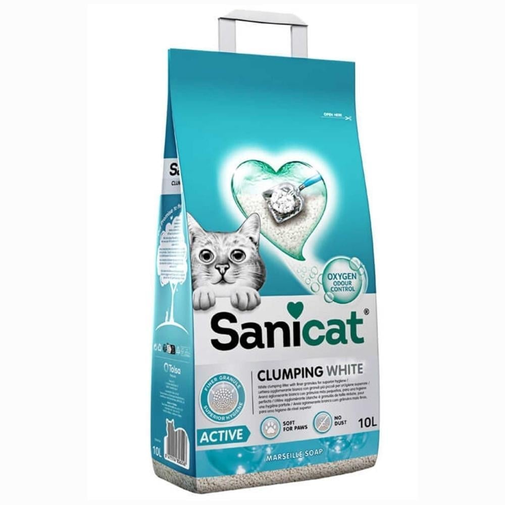 Sanicat Active Marsilya Sabunu Kokulu Topaklanan İnce Taneli Kedi Kumu 10 ltSanicat