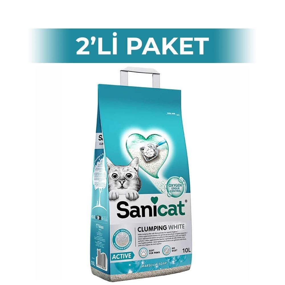 Sanicat Active Marsilya Sabunu Kokulu Topaklanan İnce Taneli Kedi Kumu 10 lt 2 AdetSanicat