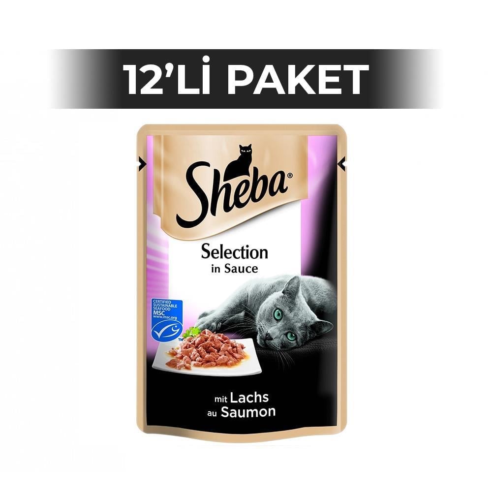 Sheba Pouch Somon Balıklı Yetişkin Kedi Konserve Maması 85 gr 12 AdetSheba