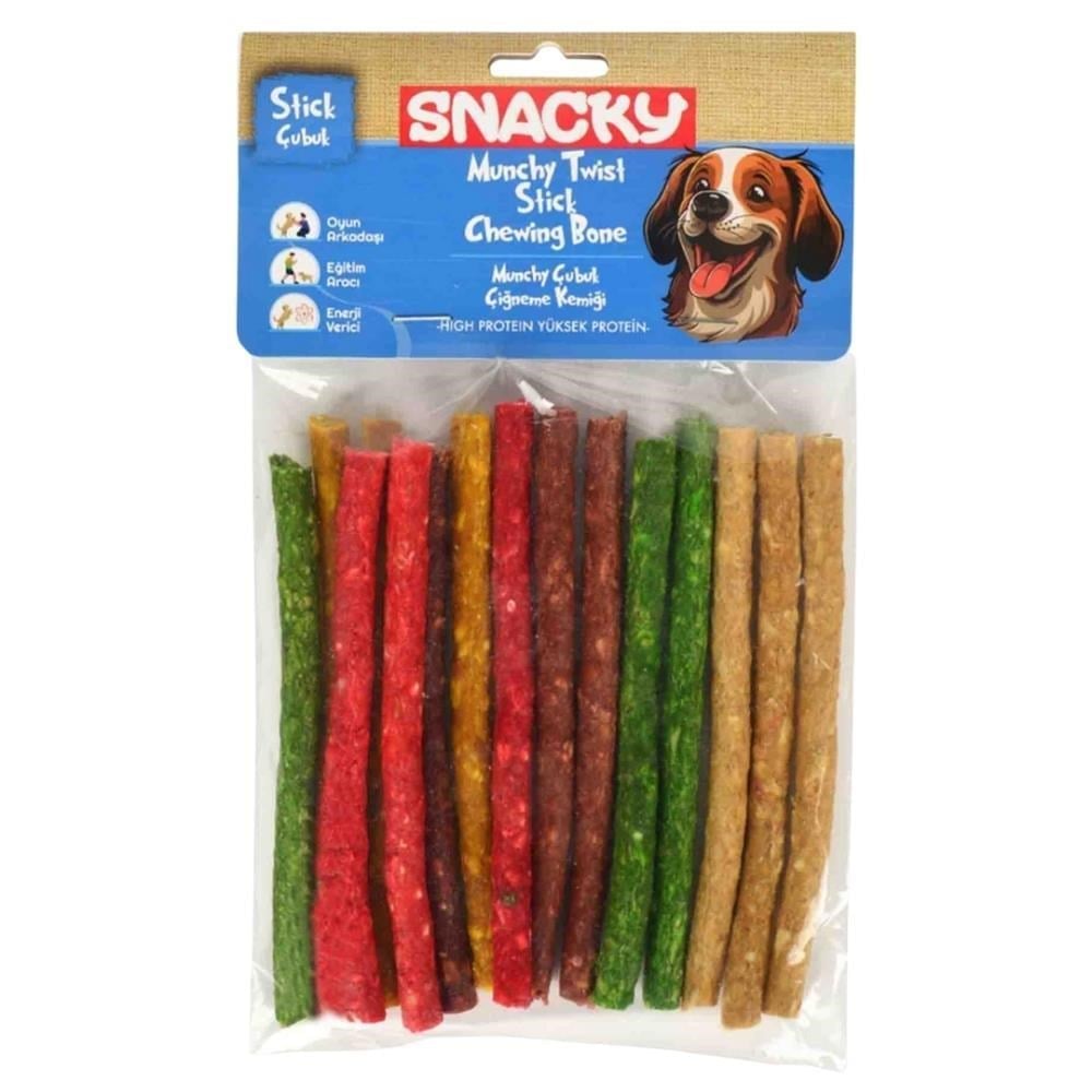 Snacky Munchy Renkli Burgu Çubuk Köpek Çiğneme Kemiği 100 gr 15'liSnacky