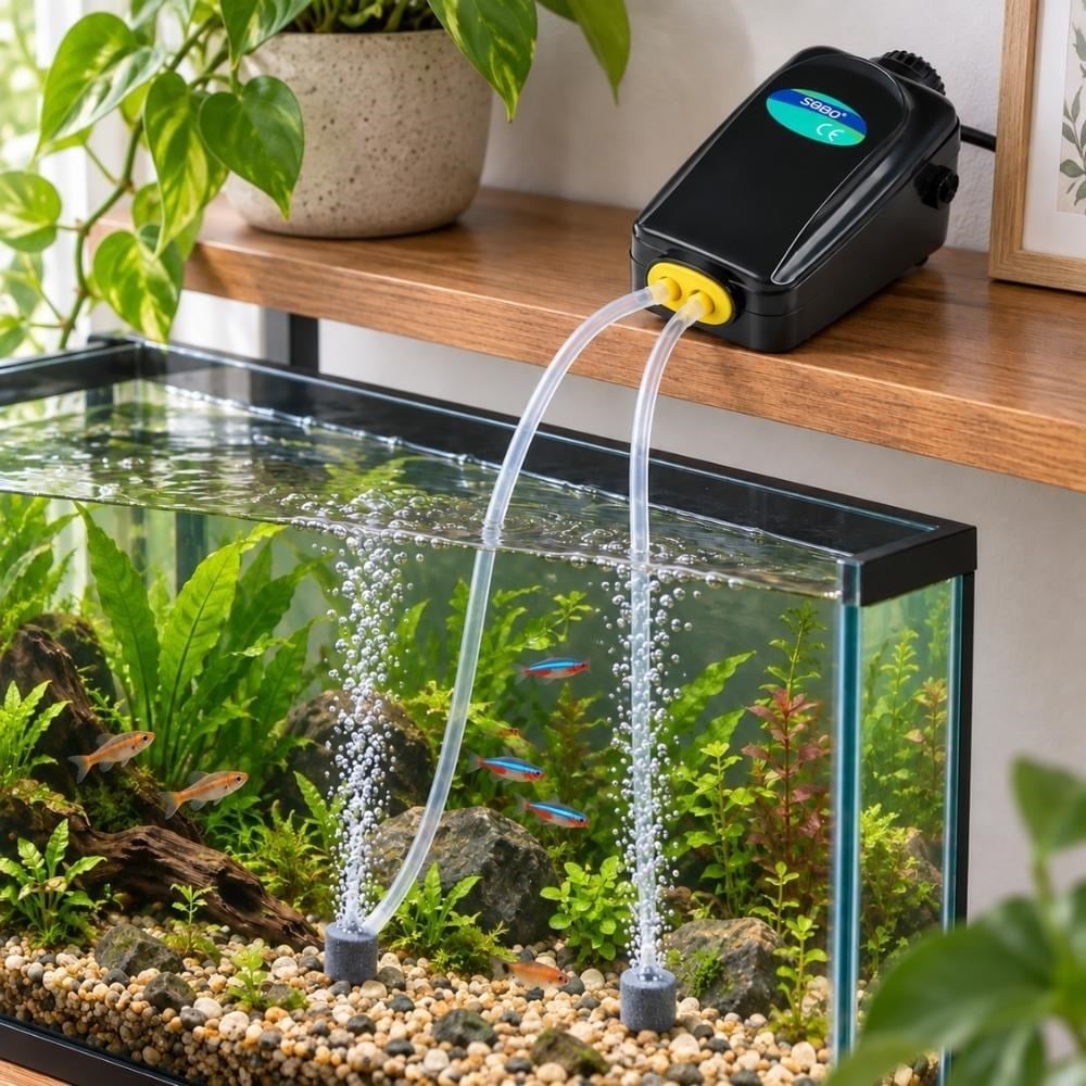 Sobo Çift Çıkışlı Akvaryum Hava Motoru 3,5 Watt 2 x 3,4 litre/dakikaSOBO