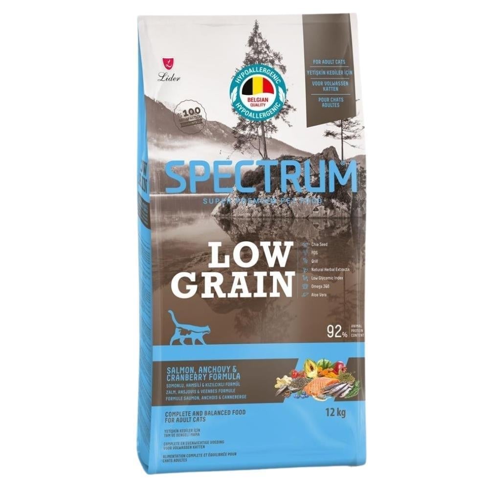 Spectrum Low Grain Somonlu Hamsili ve Kızılcıklı Yetişkin Kedi Maması 12 kgSpectrum