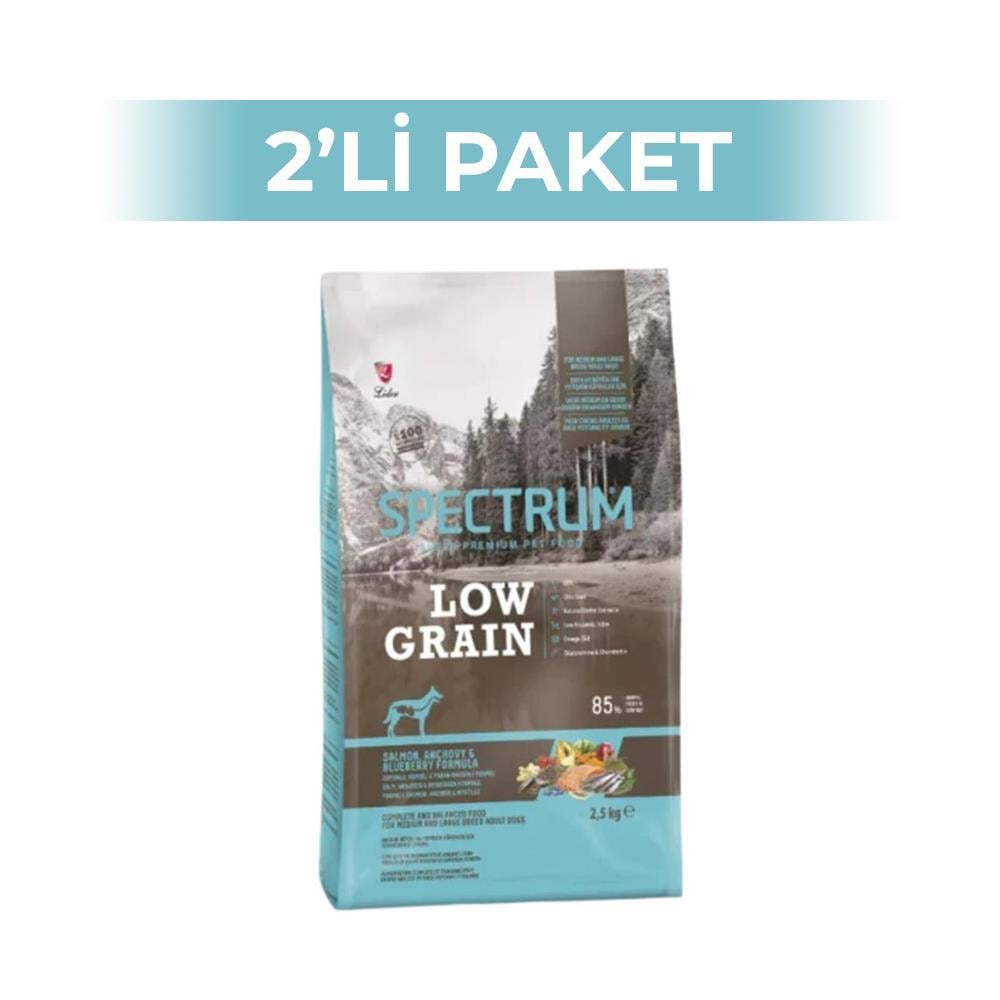 Spectrum Somonlu ve Yaban Mersinli Orta ve Büyük Irk Düşük Tahıllı Yetişkin Köpek Maması 2,5 kg 2 AdetSpectrum