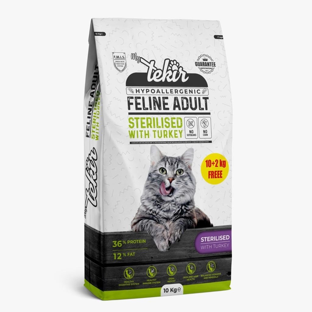 Tekir Sterilised Adult Hindili Hipoalerjenik Kedi Maması 12 kgTekir 