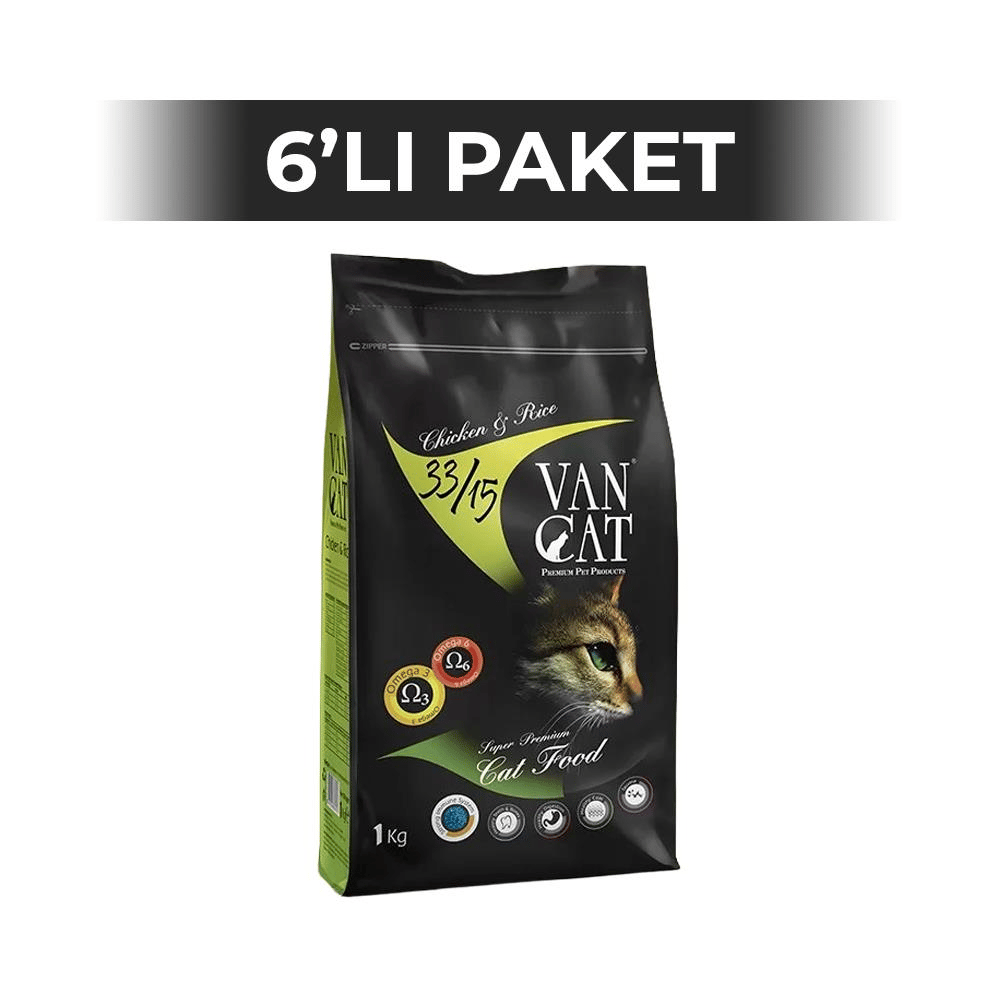 VanCat Tavuklu ve Pirinçli Yetişkin Kuru Kedi Maması 1 kg 6 AdetVanCat