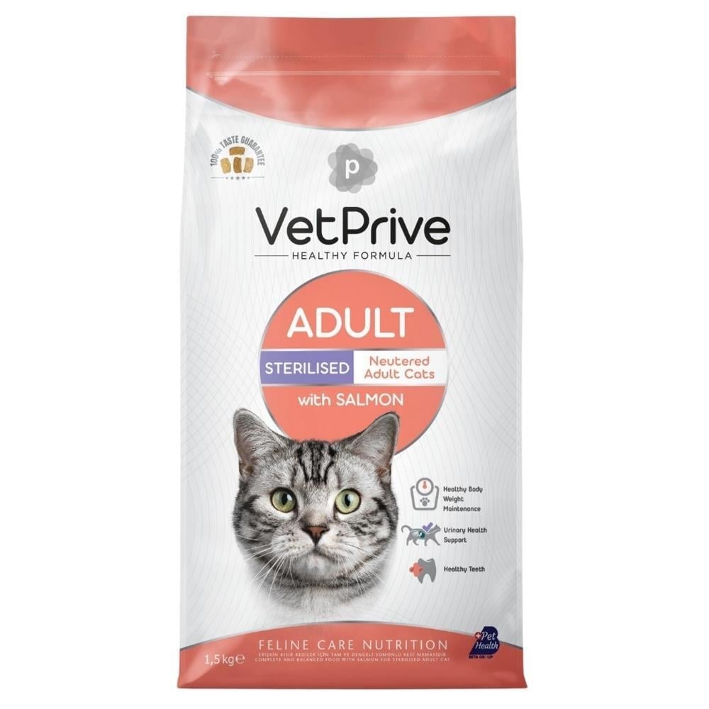 Vet Prive Sterilised Somonlu Yetişkin Kısırlaştırılmış Kedi Maması 1,5 kgVet Prive