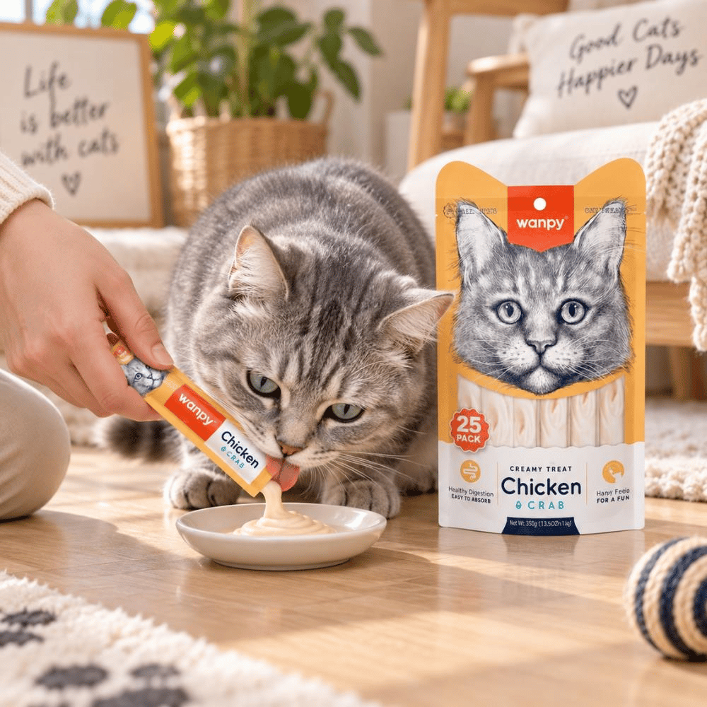 Wanpy Tavuklu ve Yengeçli Kedi Krema Ödül Maması 25x14 grWanpy