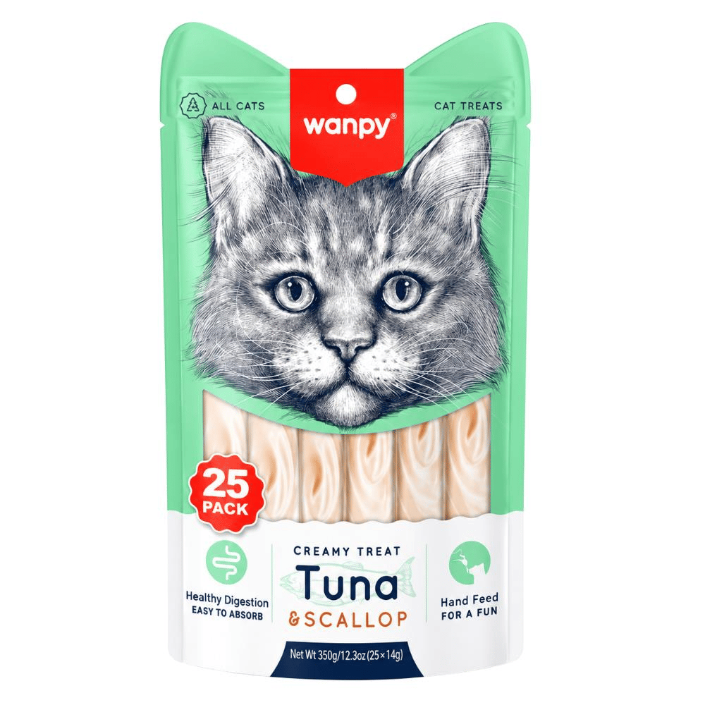 Wanpy Ton Balıklı ve Deniz Taraklı Sindirim Destekleyici Krema Kedi Ödül Maması 25 x 14 grWanpy