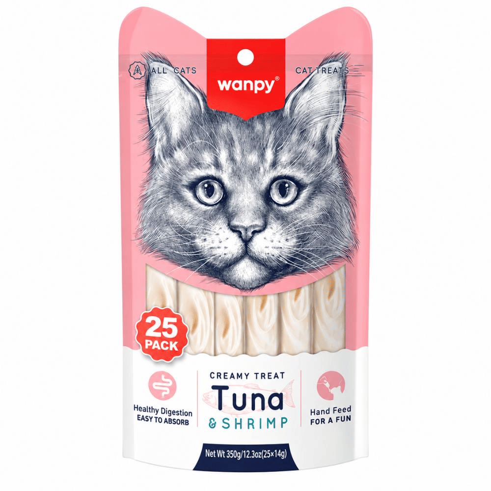 Wanpy Ton Balıklı ve Karidesli Sindirim Destekleyici Kedi Krema Ödül Maması 25x14 grWanpy