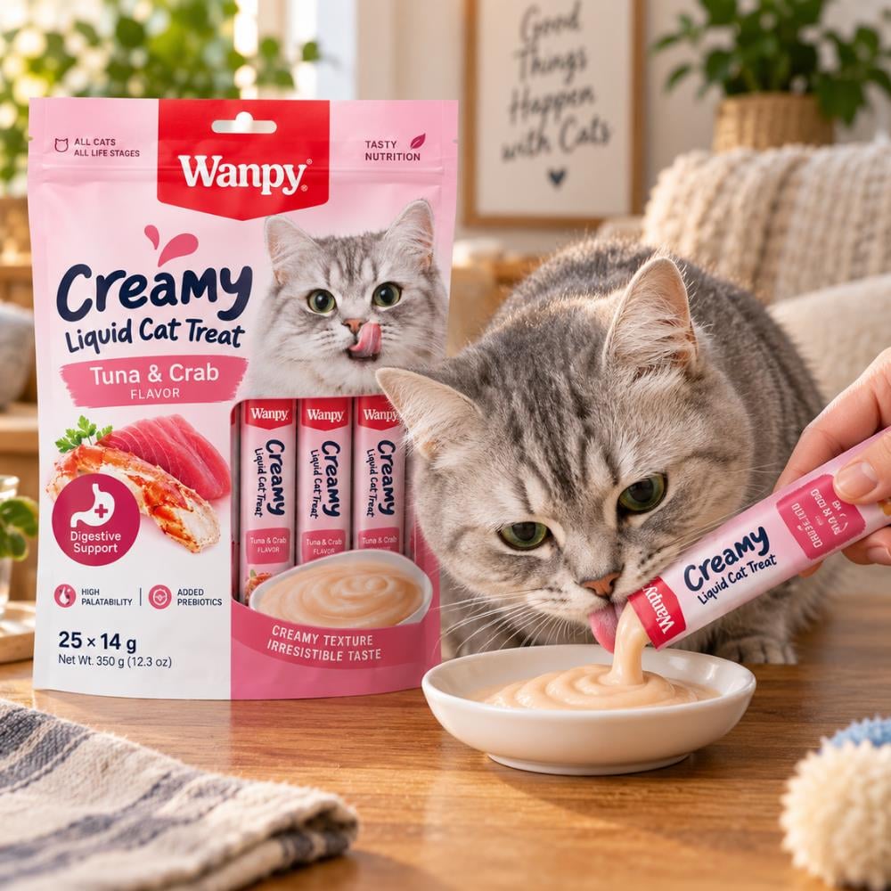 Wanpy Ton Balıklı ve Yengeçli Kedi Krema Ödül Maması 25x14 grWanpy