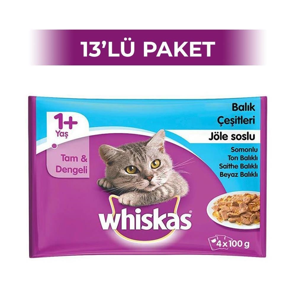 Whiskas Pouch Balıklı 4'lü Paket Yetişkin Kedi Yaş Maması 13 AdetWhiskas