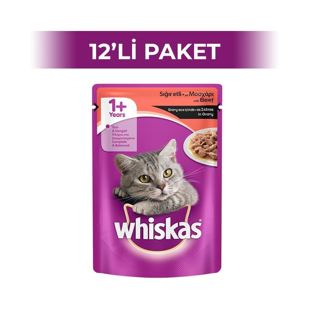 Whiskas Pouch Biftekli Yetişkin Kedi Yaş Maması 100 gr 12 AdetWhiskas