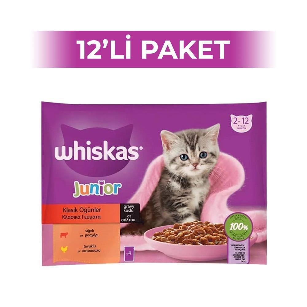 Whiskas Pouch Et Çeşitleri Yavru Kedi Yaş Mama 85 gr 4'lü Paket 12 AdetWhiskas