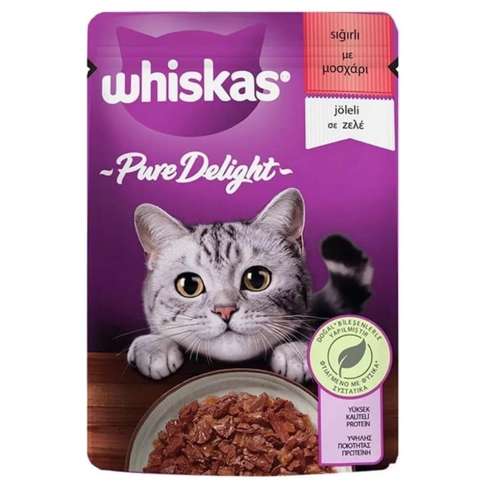 Whiskas Pouch Pure Delight Jöle İçinde Sığır Etli Yetişkin Yaş Kedi Maması 85 grWhiskas