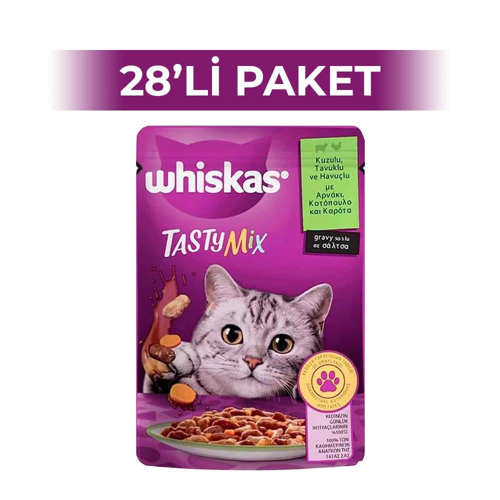 Whiskas Pouch TastyMix Soslu Kuzulu Tavuklu ve Havuçlu Yetişkin Kedi Konservesi 85 gr 28 AdetWhiskas