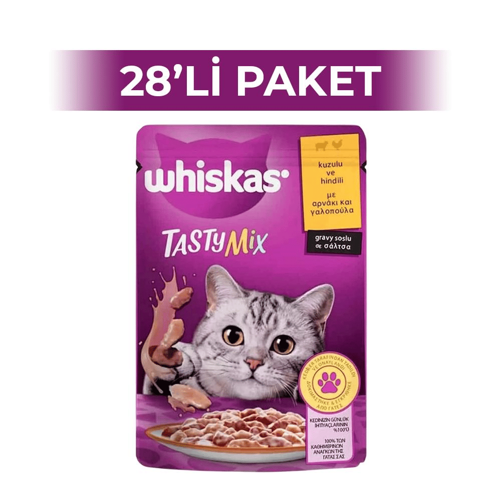 Whiskas Pouch TastyMix Soslu Kuzulu ve Hindili Yetişkin Kedi Konservesi 85 gr 28 AdetWhiskas