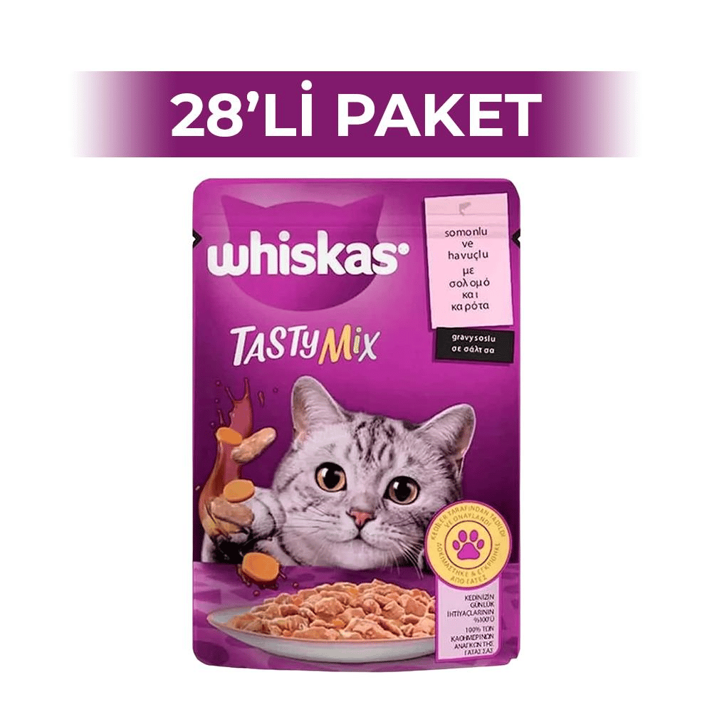 Whiskas Pouch TastyMix Soslu Somonlu ve Havuçlu Yetişkin Kedi Konservesi 85 gr 28 AdetWhiskas