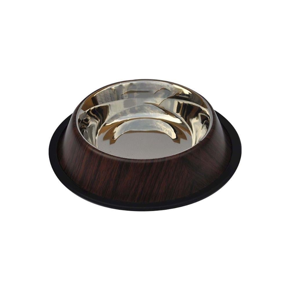 Zampa 1501-8 Kaymaz Tabanlı Ahşap Desenli Metal Kedi Mama-Su Kabı 8 OzZampa