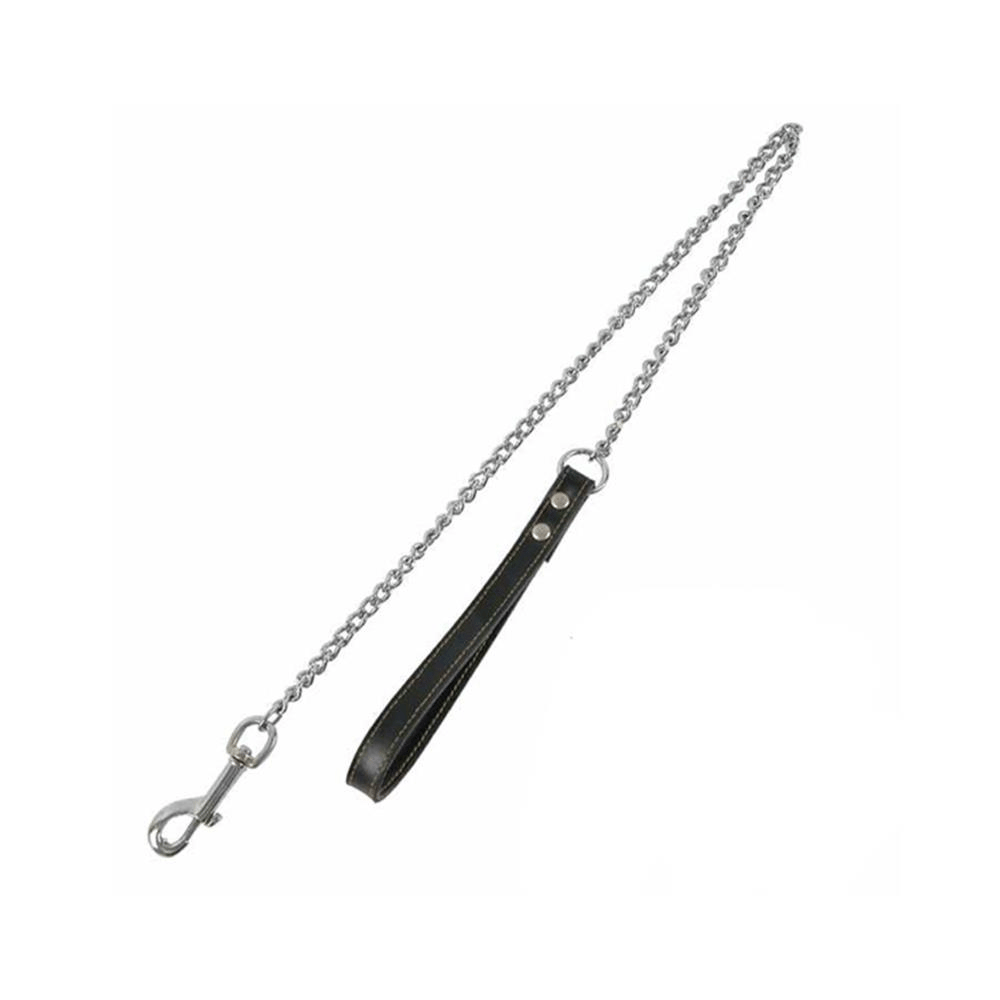 Zampa Siyah Deri Saplı Köpek Gezdirme Zinciri 2.5 mm x 120 cmZampa