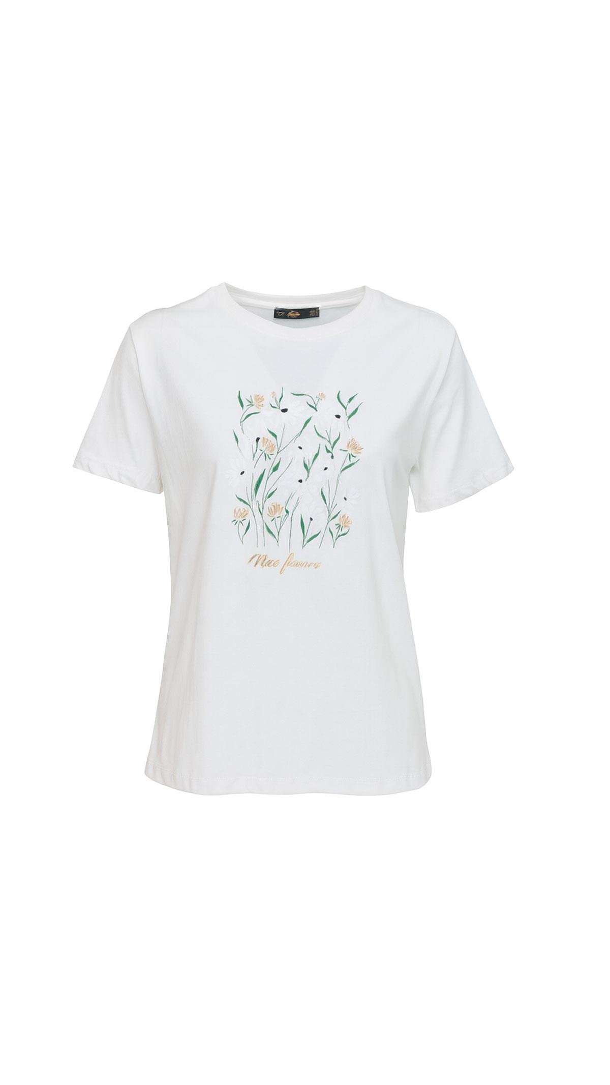 Çiçek Desenli Beyaz Tshirt