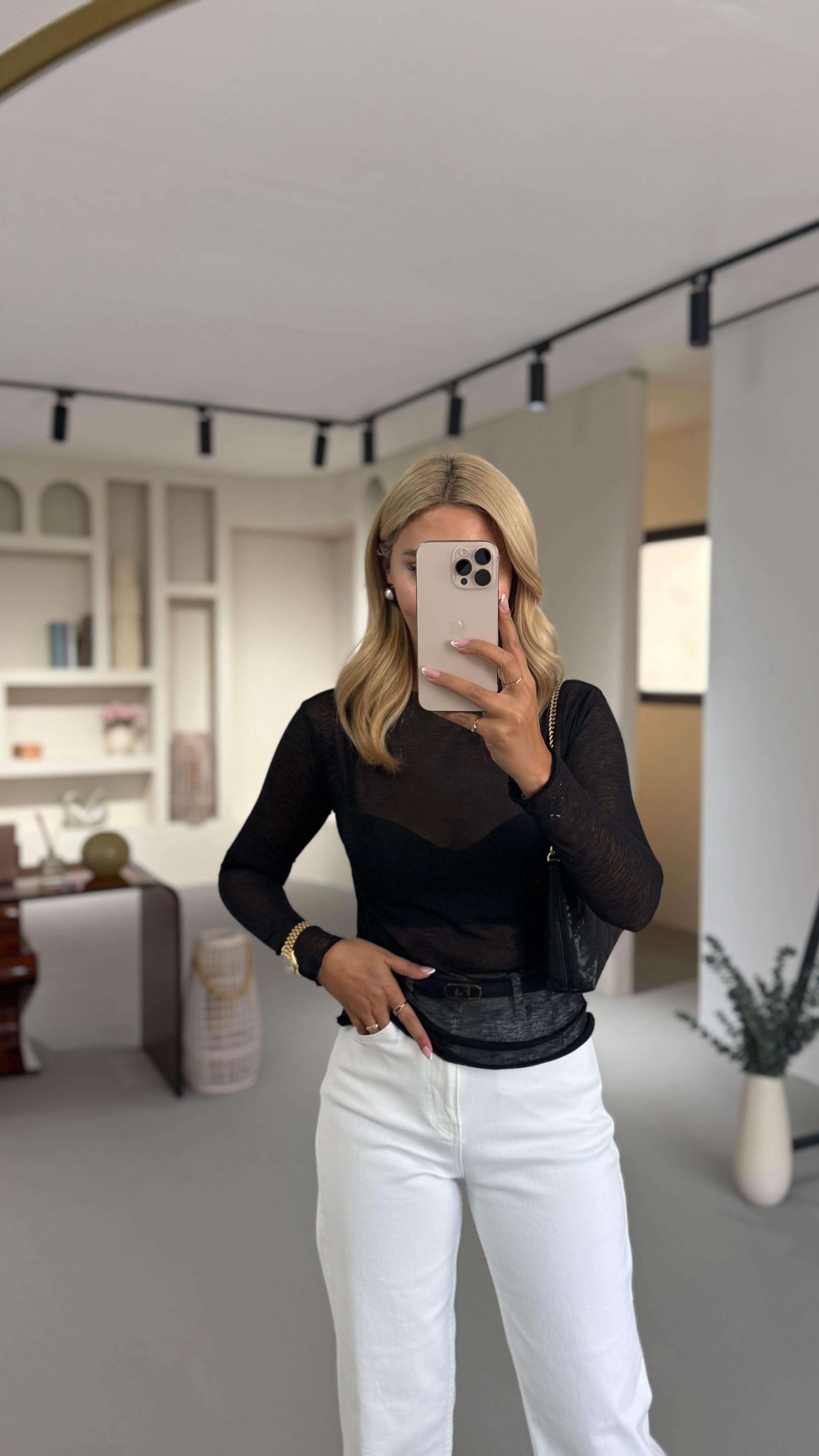 Siyah Transparan Bluz