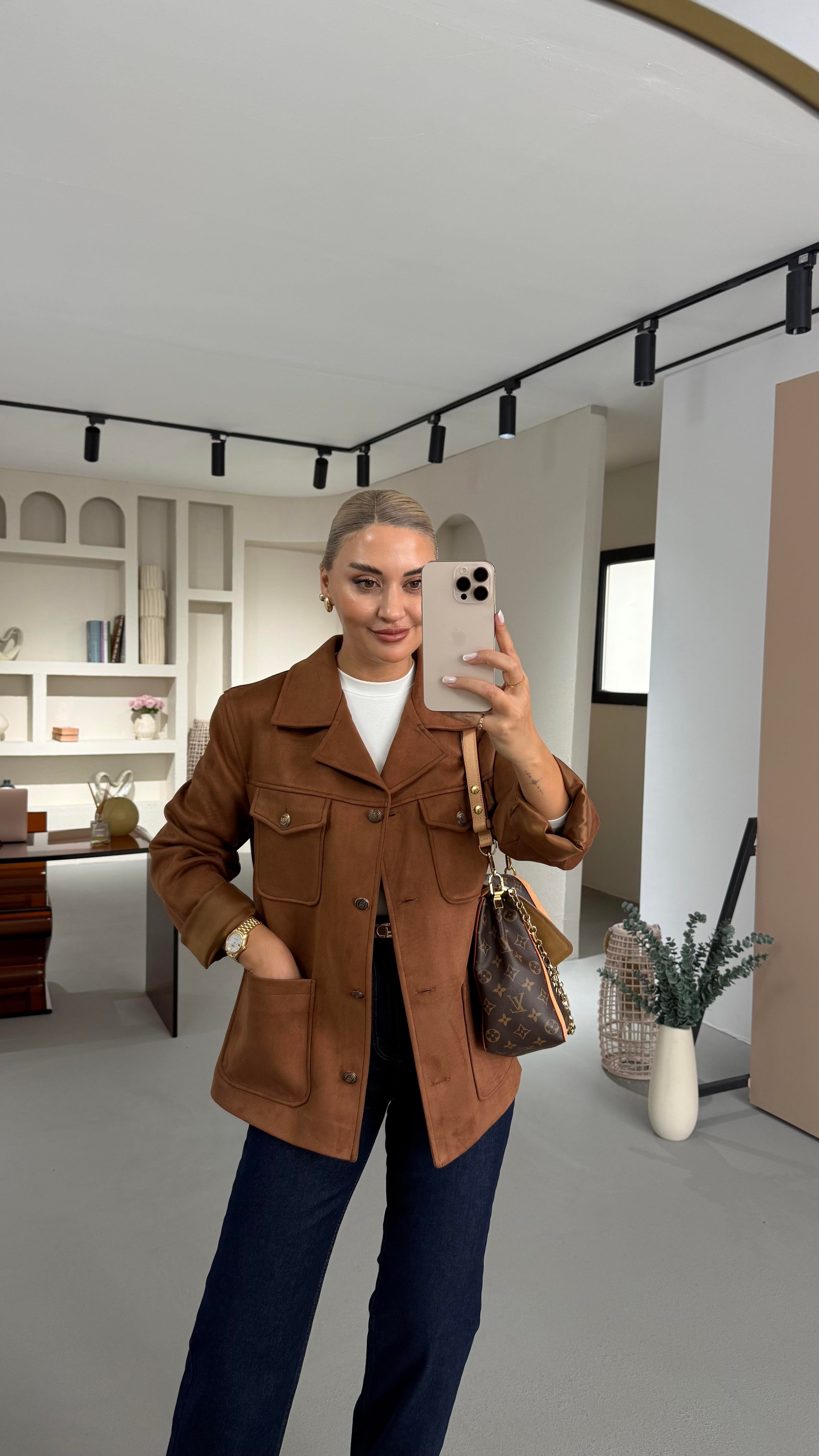 Premium Seri Kolej Düğmeli Cep Detay Taba Ceket