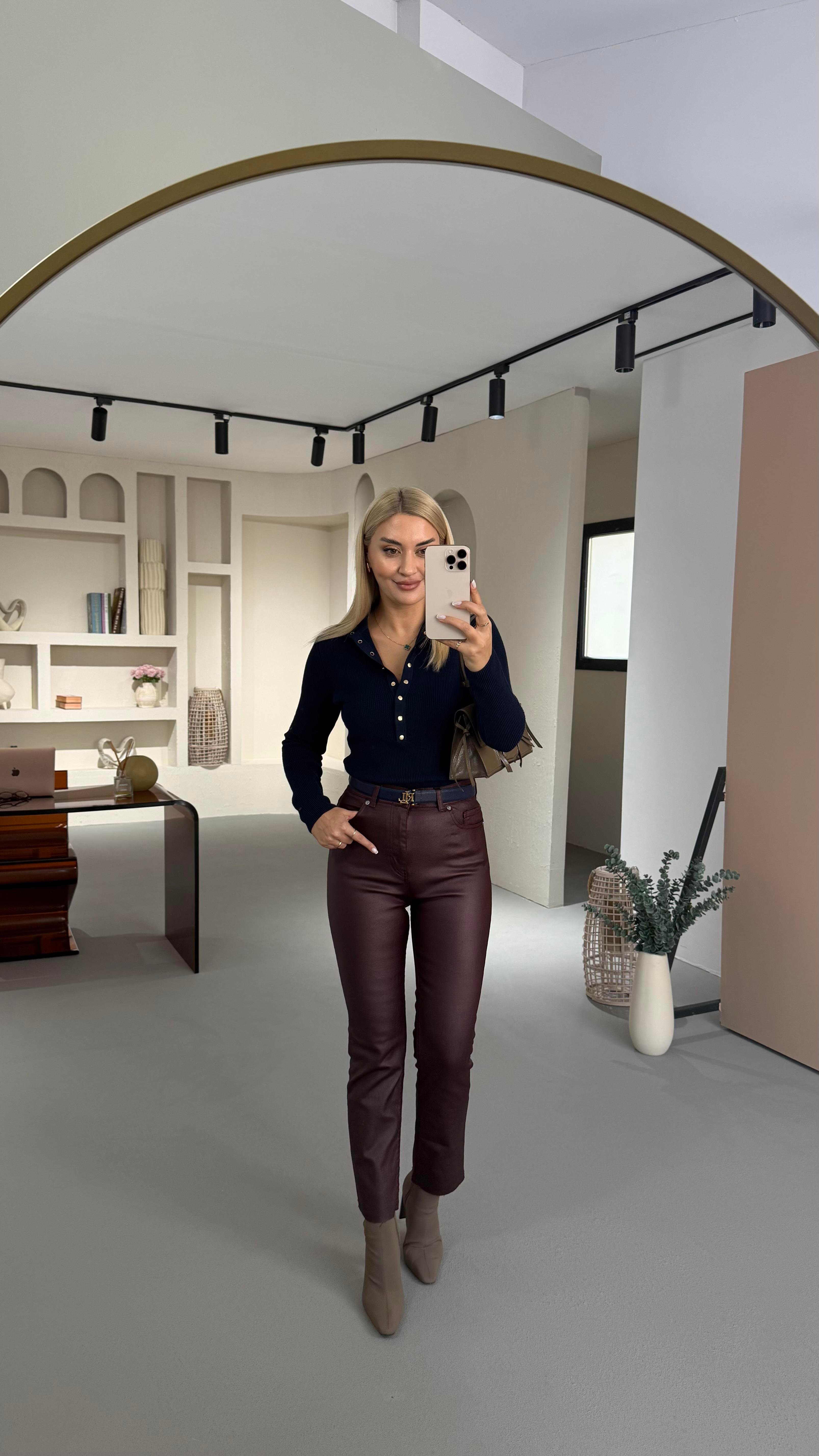 Premium Seri Kesik Paça Mürdüm Mumlu Pantolon