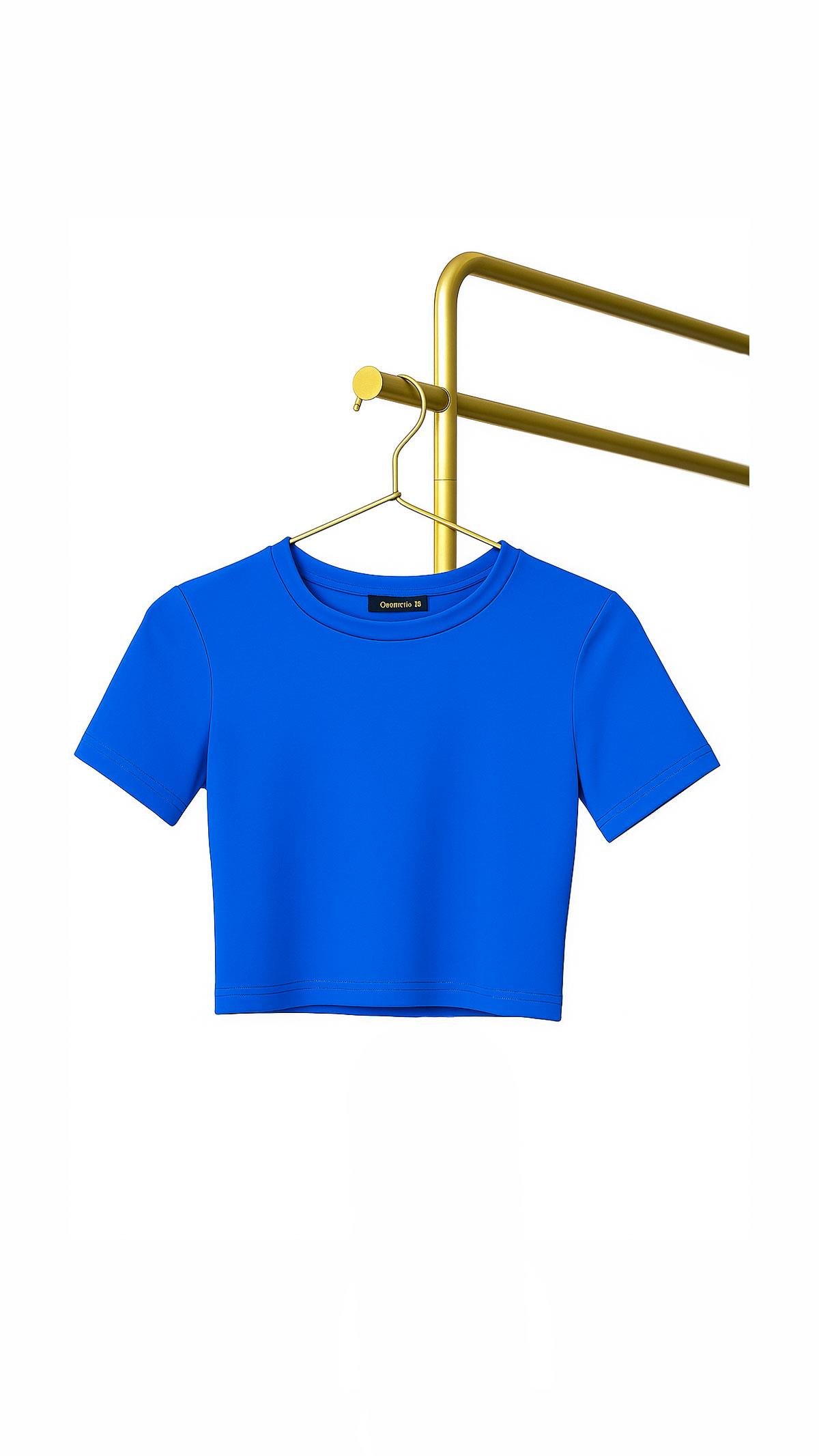 Bisiklet Yaka Likralı Fit Saks Tshirt