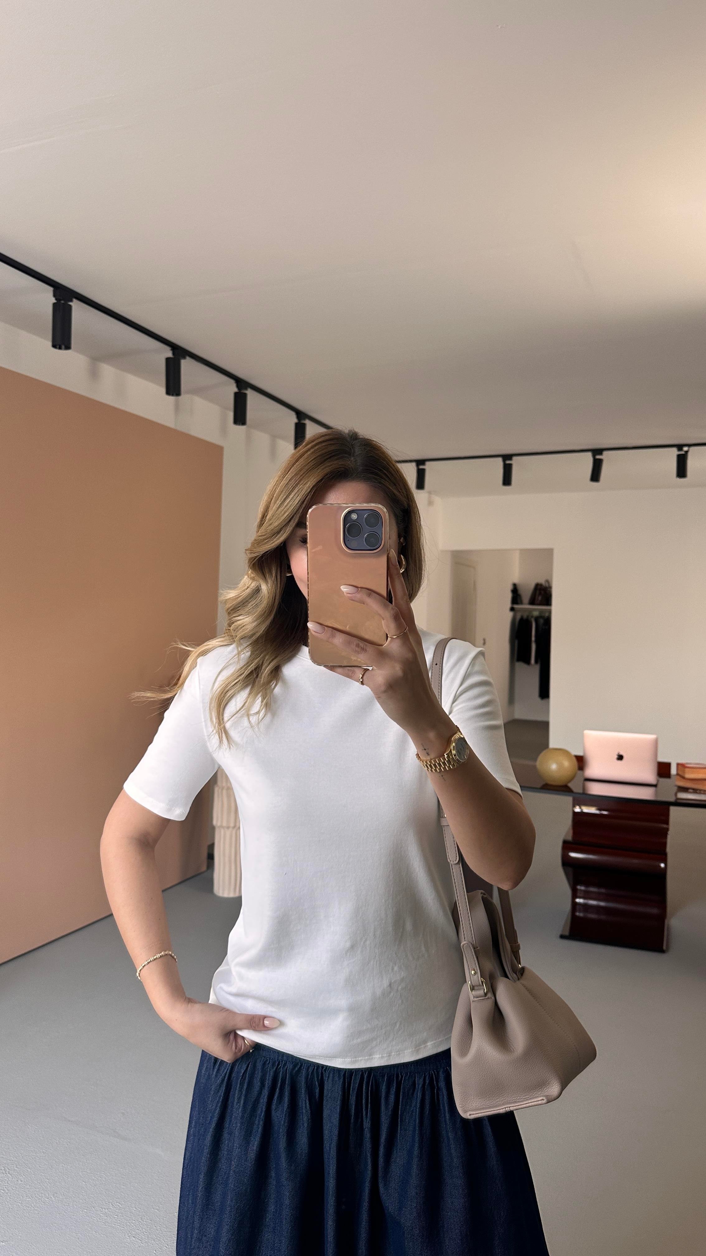 Bisiklet Yaka Pamuklu Beyaz Basic Tshirt