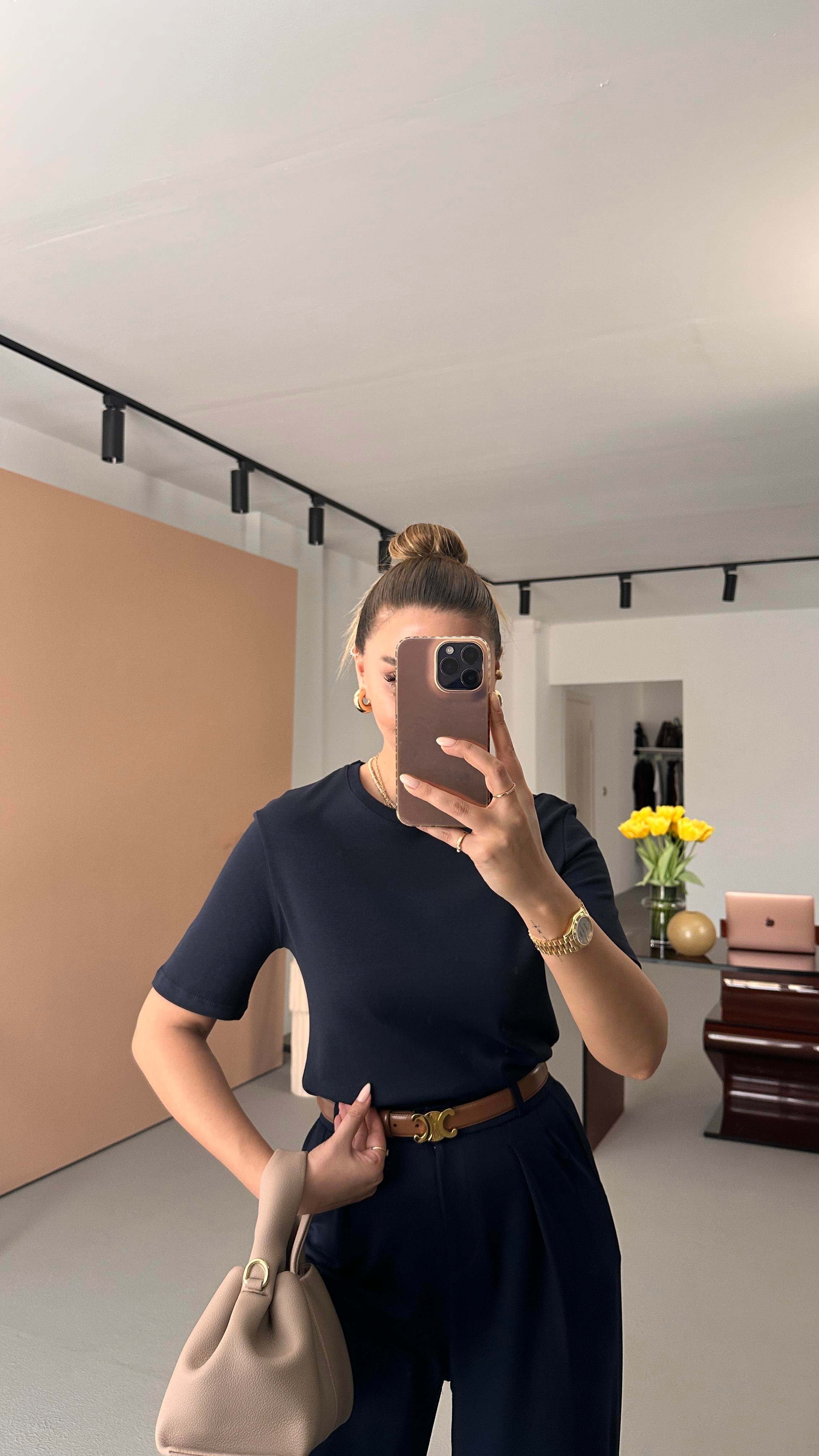 Bisiklet Yaka Pamuklu Lacivert Basic Tshirt