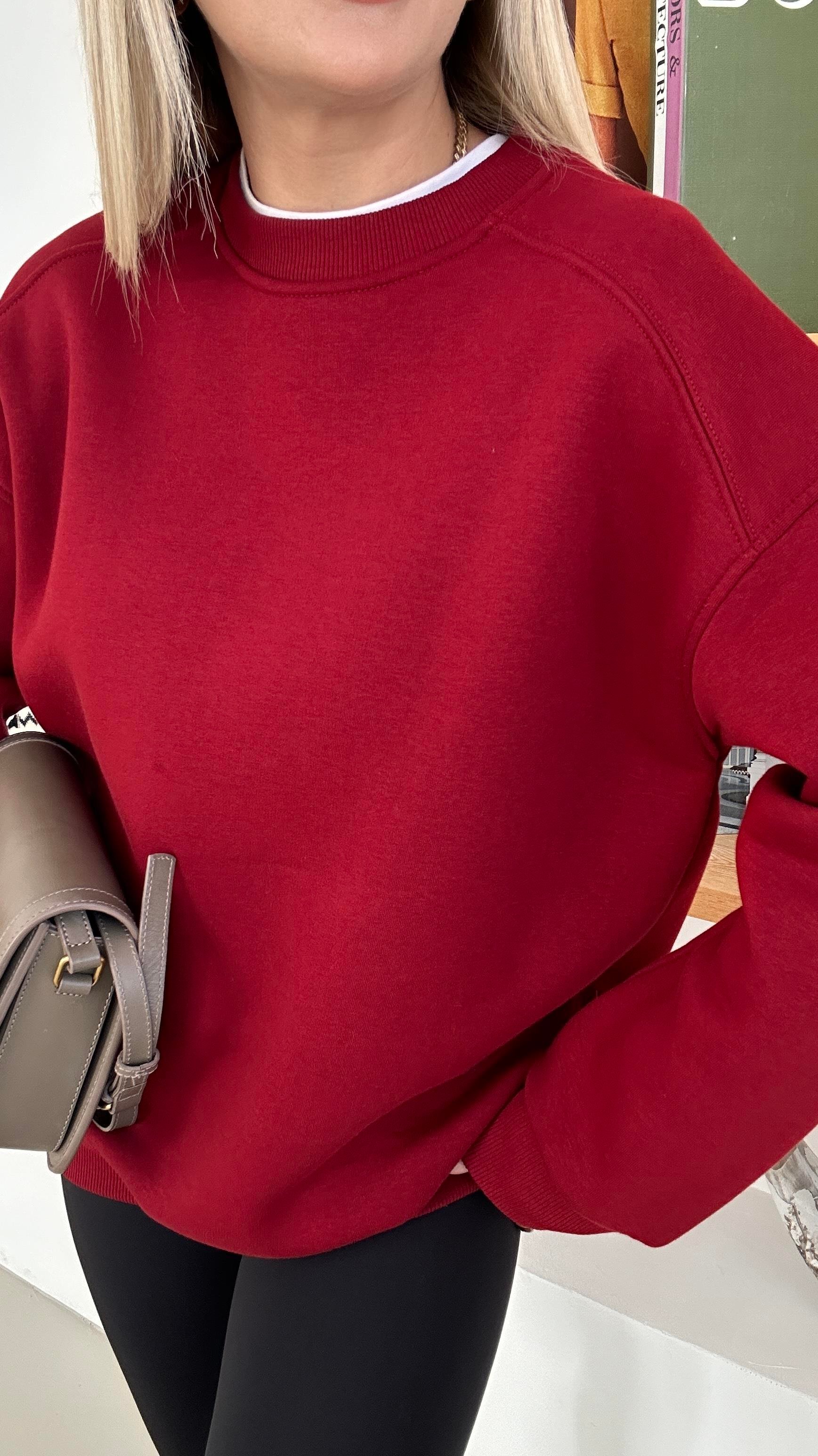 Bisiklet Yaka Şardonlu Bordo Sweatshirt