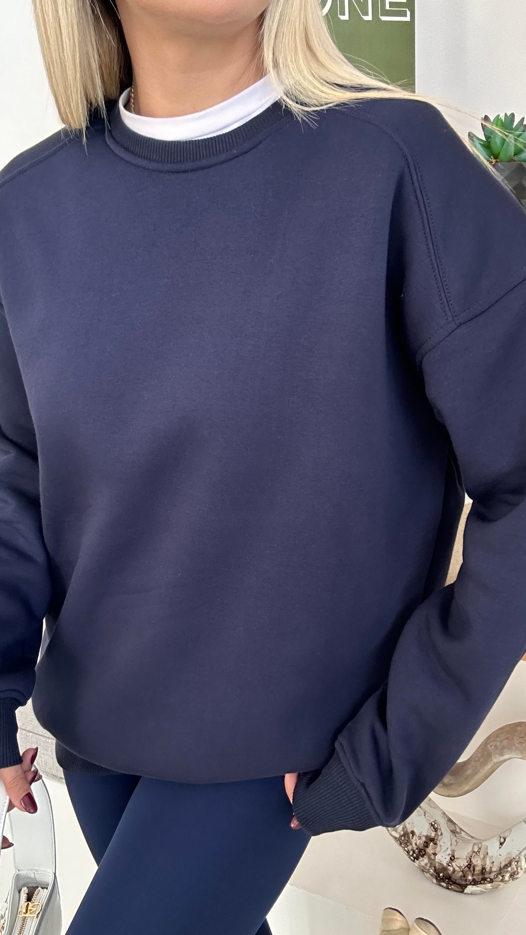 Bisiklet Yaka Şardonlu Lacivert Sweatshirt