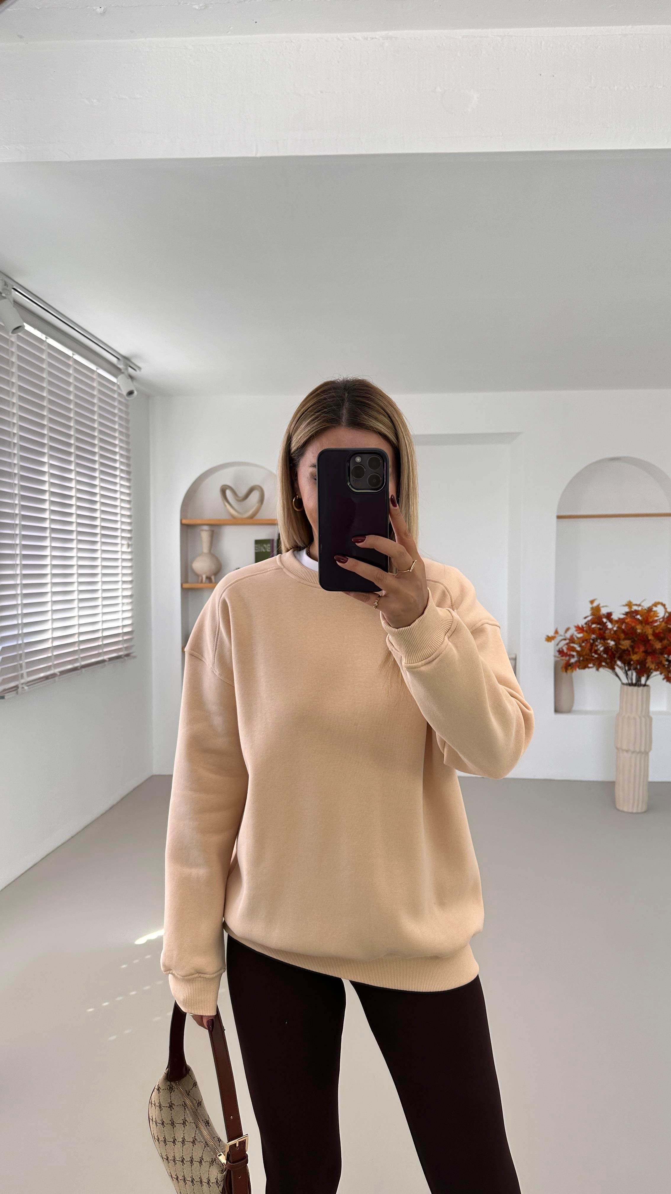 Bisiklet Yaka Şardonlu Vanilya Sweatshirt