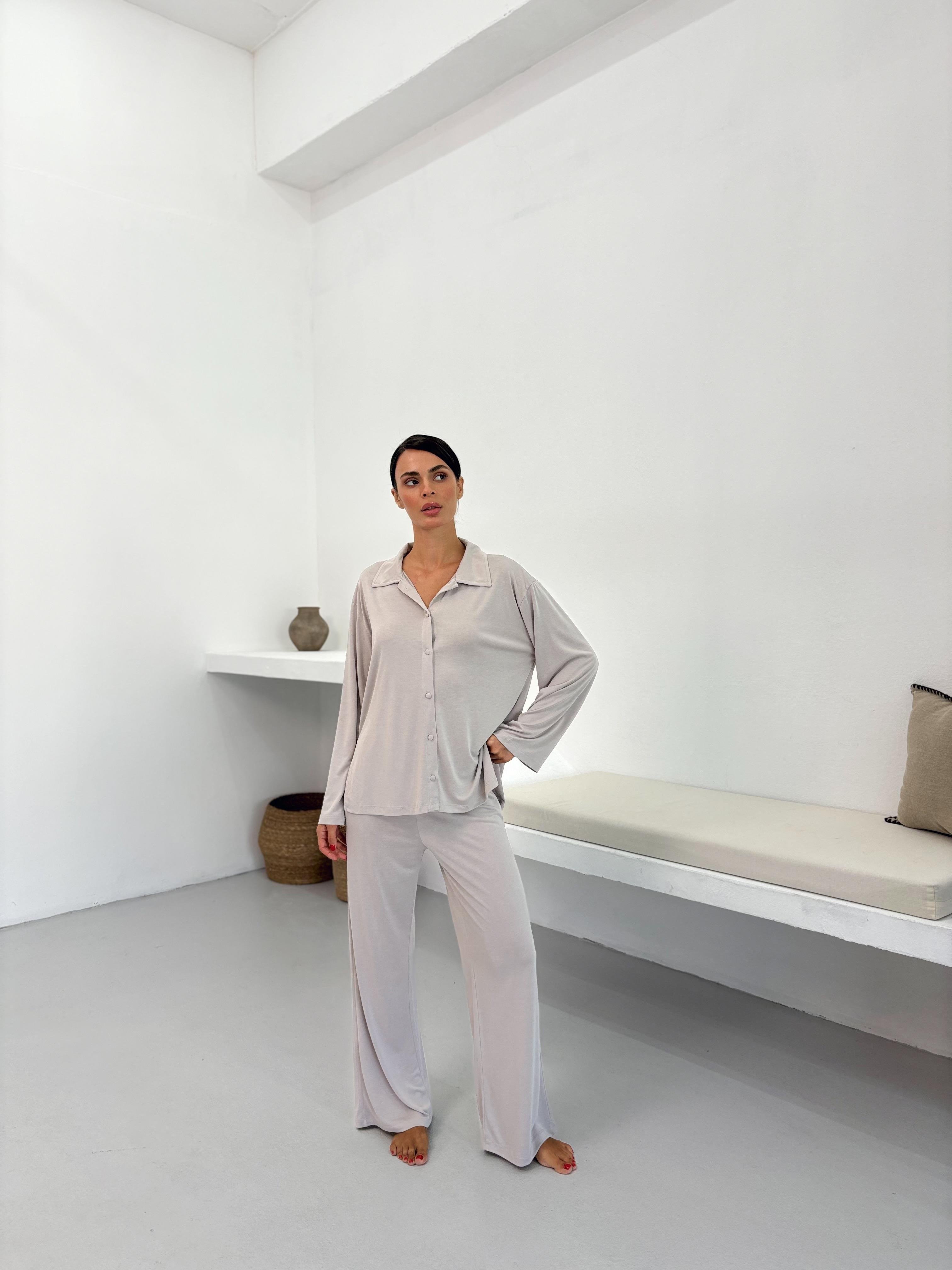 İnce Bel Lastikli Dökümlü Taş Modal Pantolon Pijama