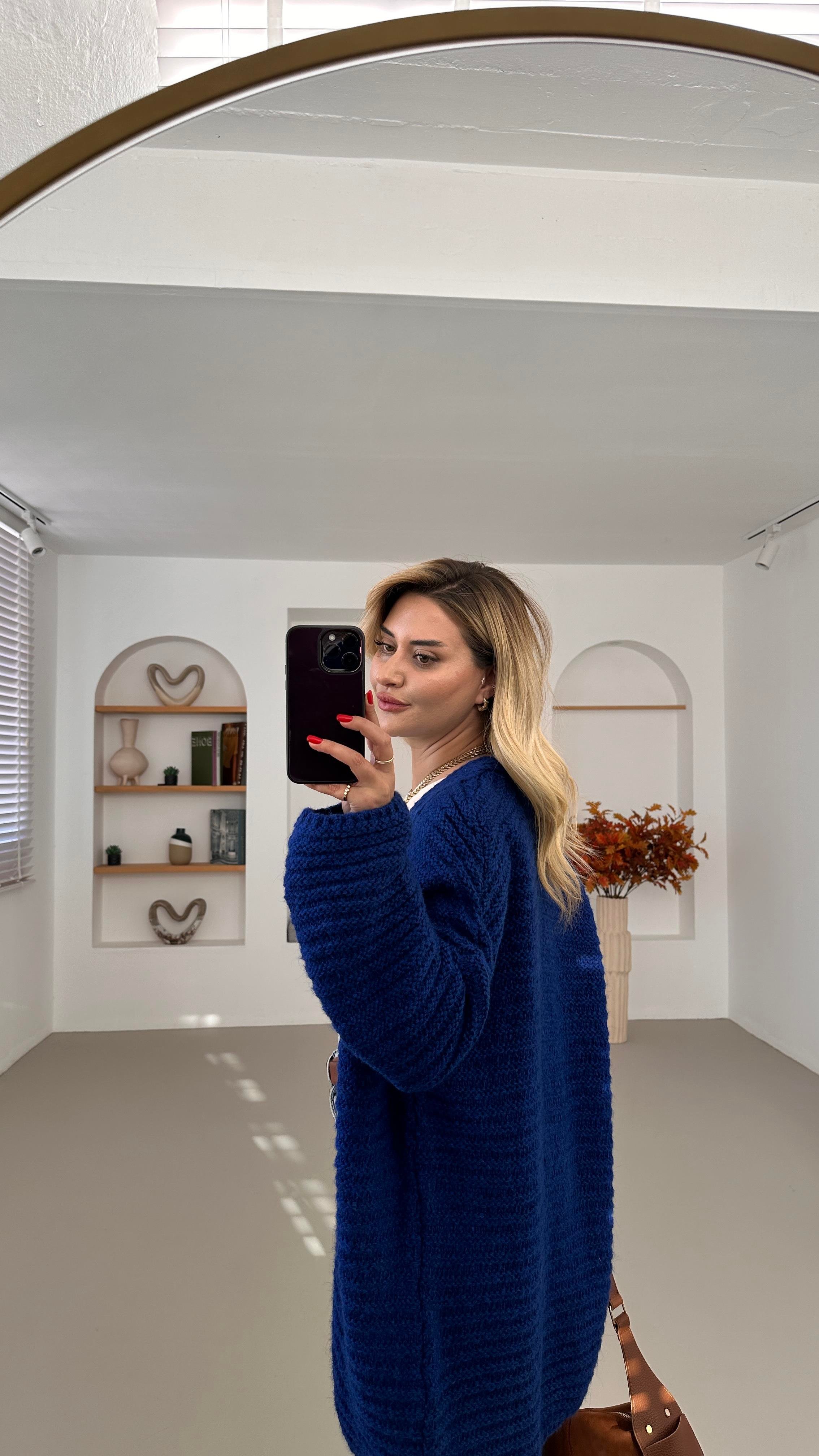 Oversize Yumoş Saks Hırka