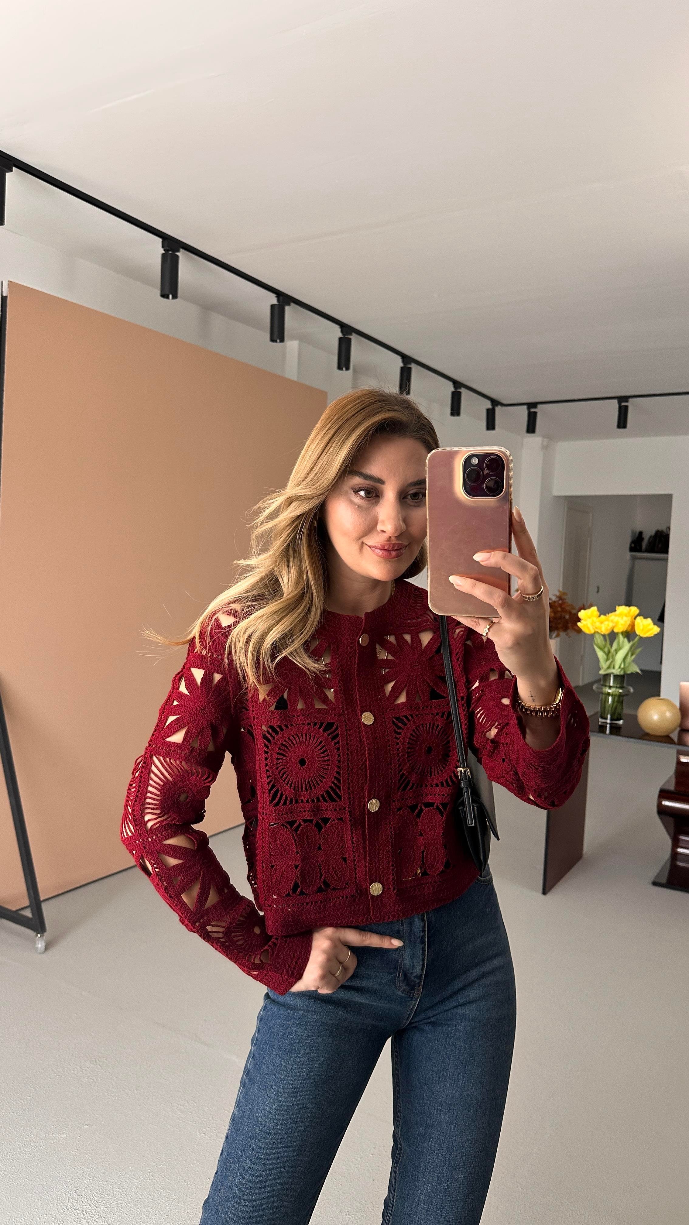 Özel Seri Bordo Örgü Ceket