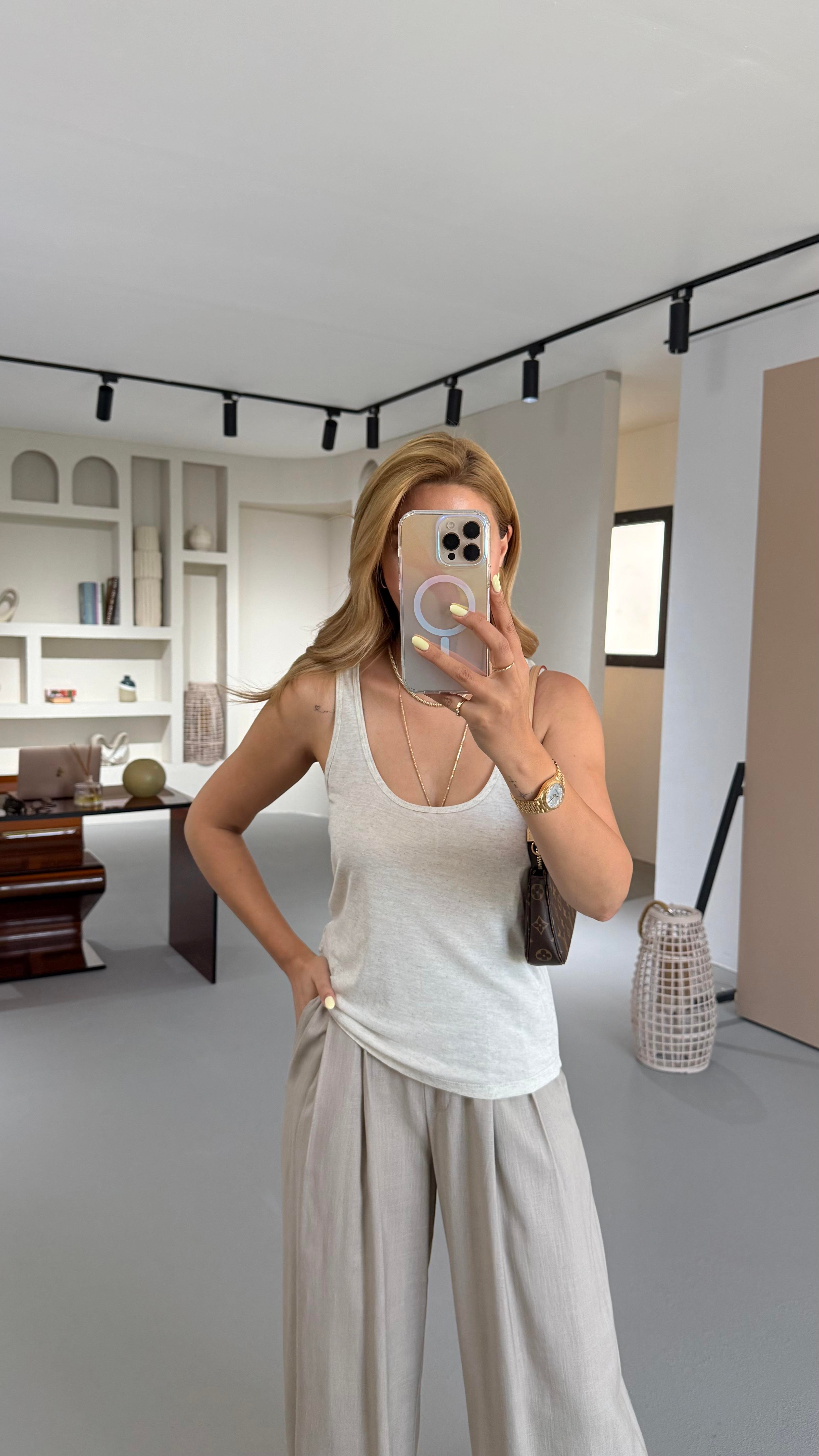 Özel Seri Havuz Yaka Natural Pamuklu Keten Bluz