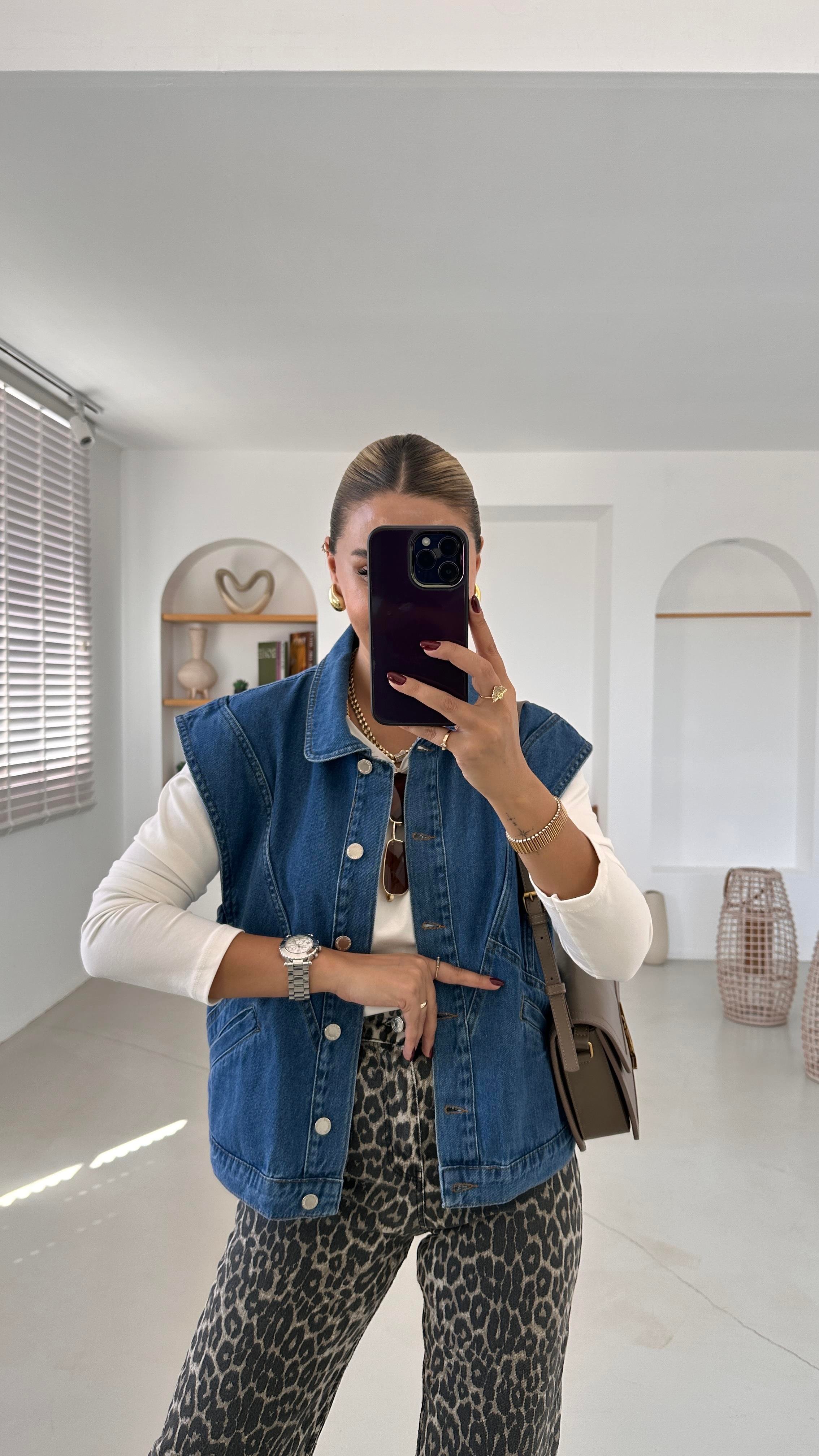 Özel Seri T Kol Mavi Denim Yelek