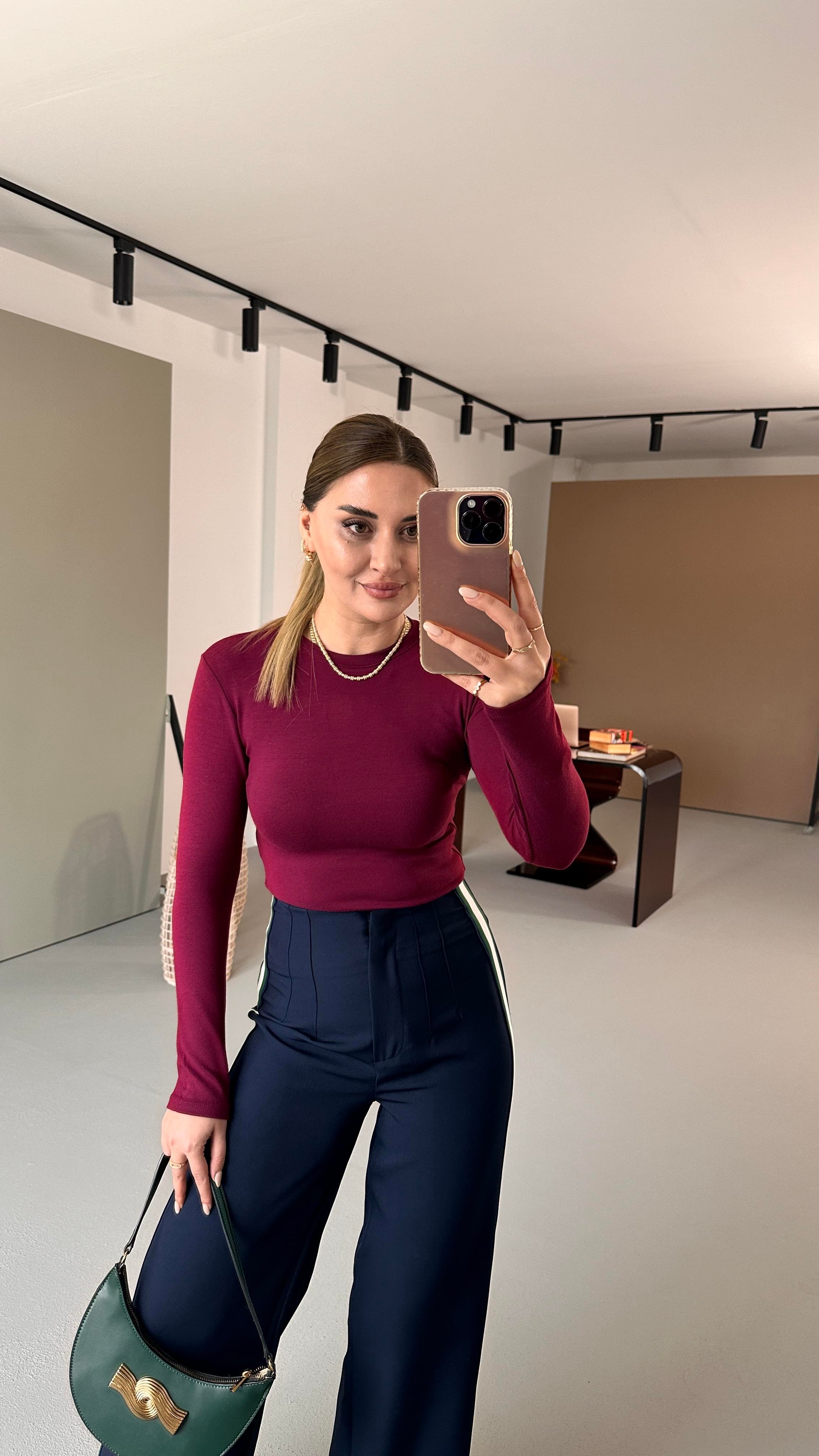 Premium Seri Bisiklet Yaka Bordo Pamuklu Basic