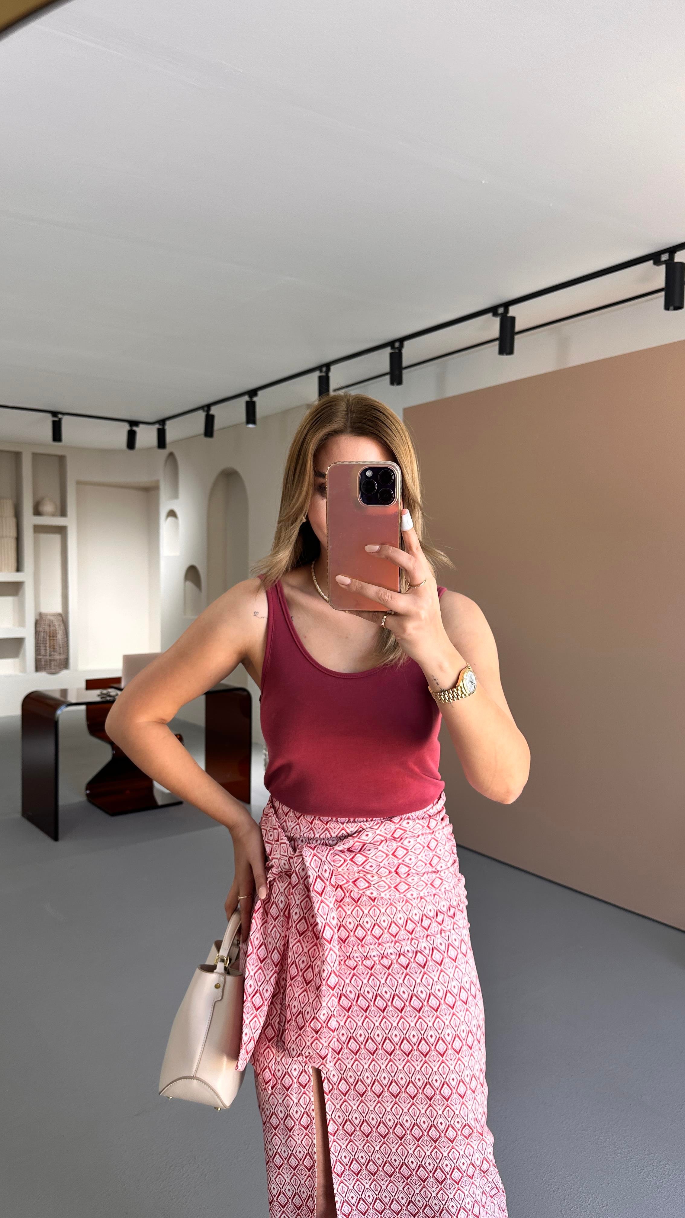 Premium Seri Ön Arka U Yaka Modal Bordo Bluz