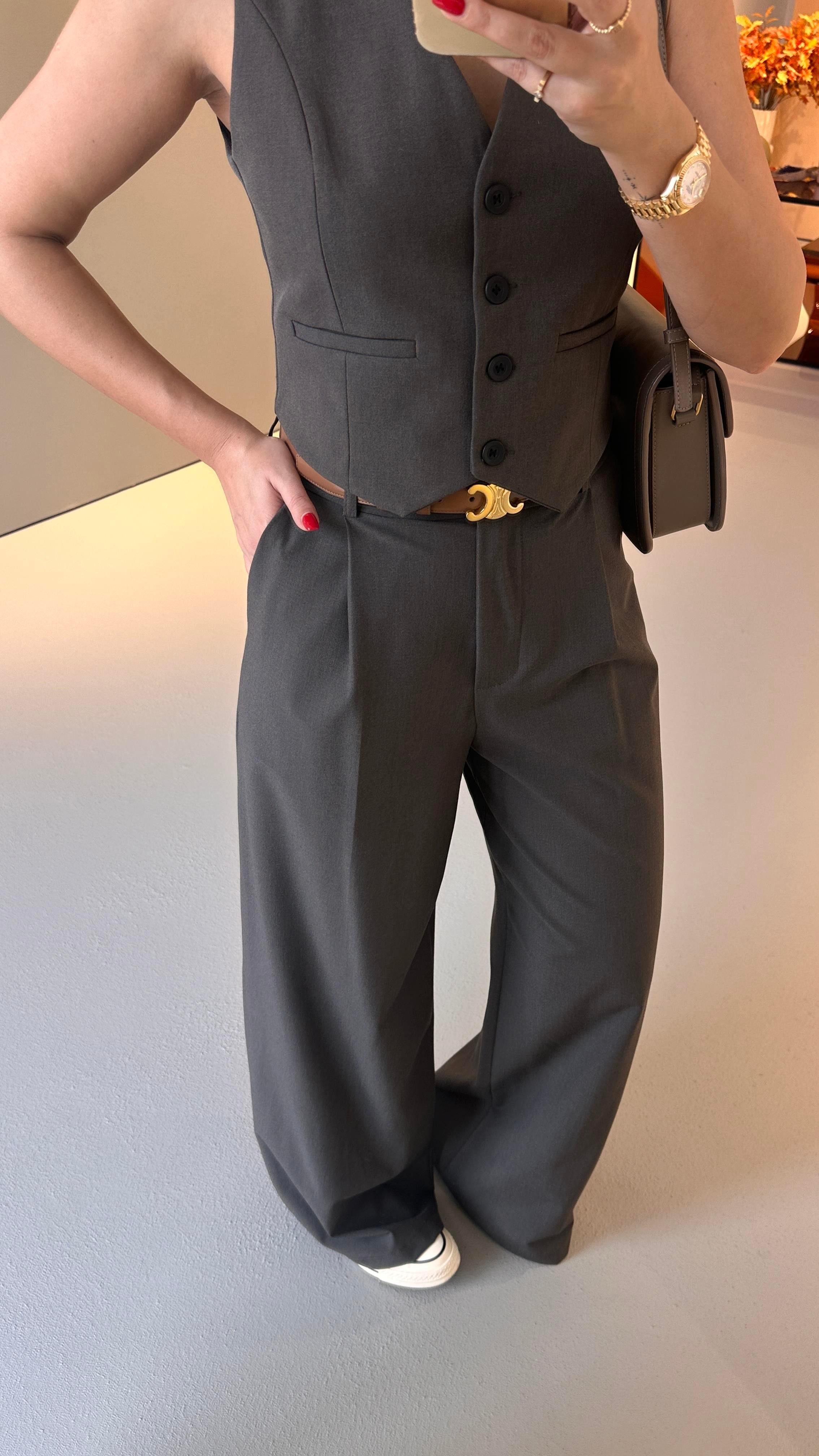 Premium Seri Pilise Detay Kahve Palazzo Pantolon