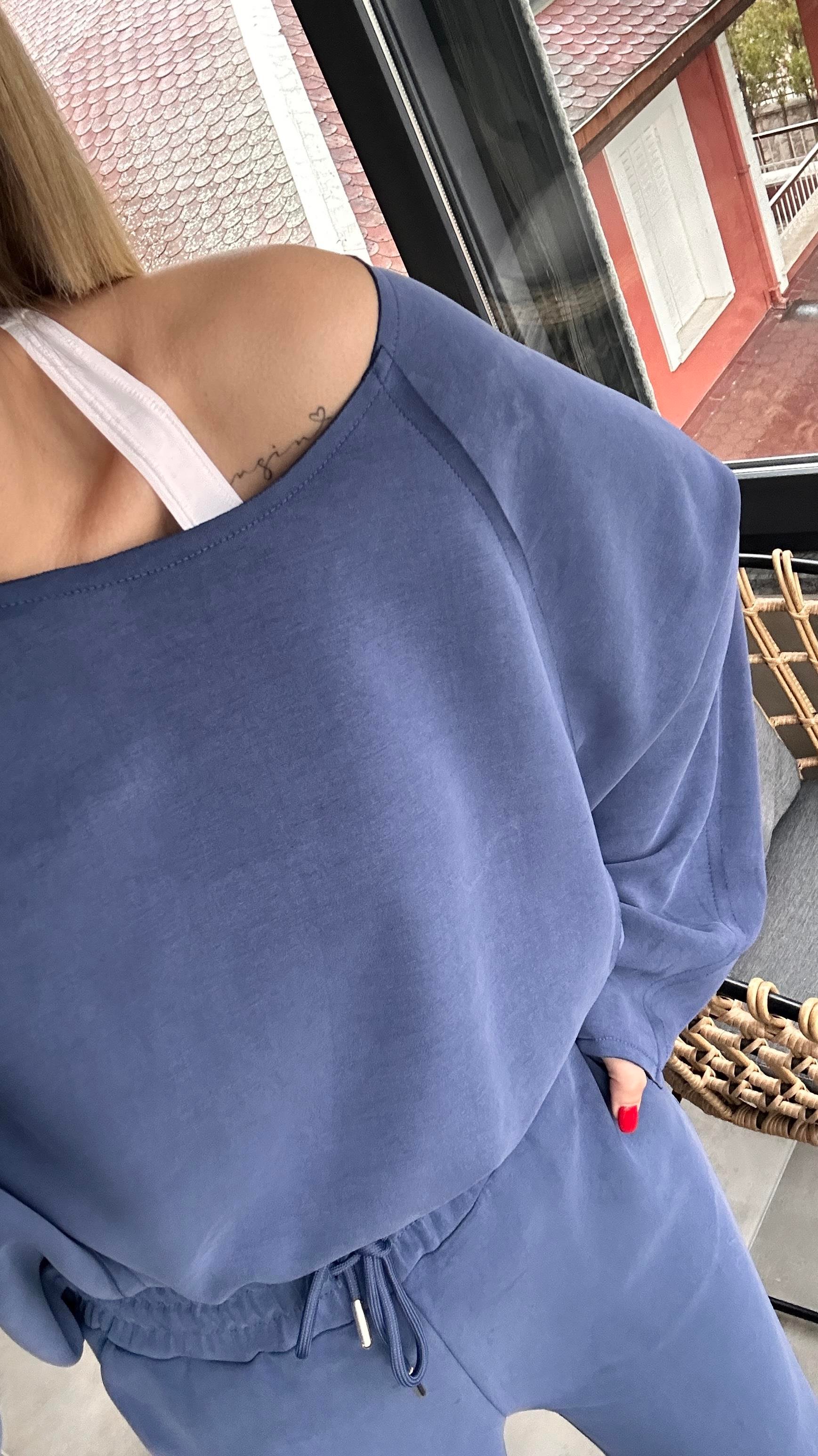 Premium Seri Ters Dikiş Detay İndigo Modal Takım