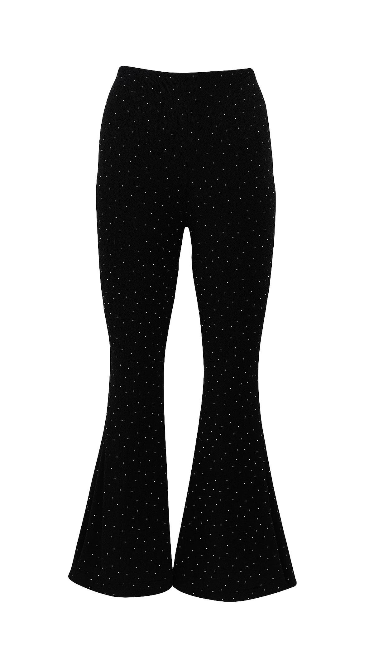 Siyah Parlak Silver Taşlı İspanyol Paça Pantolon