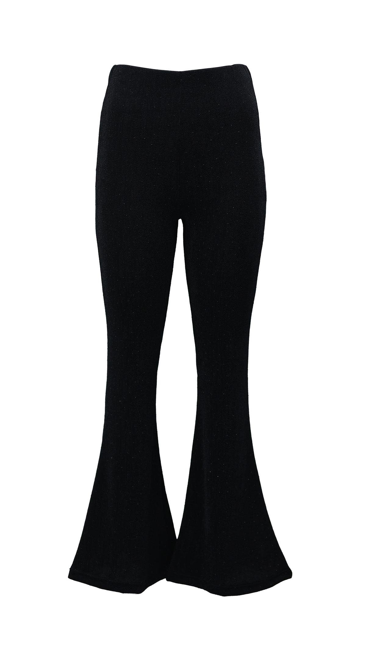 Siyah Taş Detay İspanyol Paça Simli Pantolon