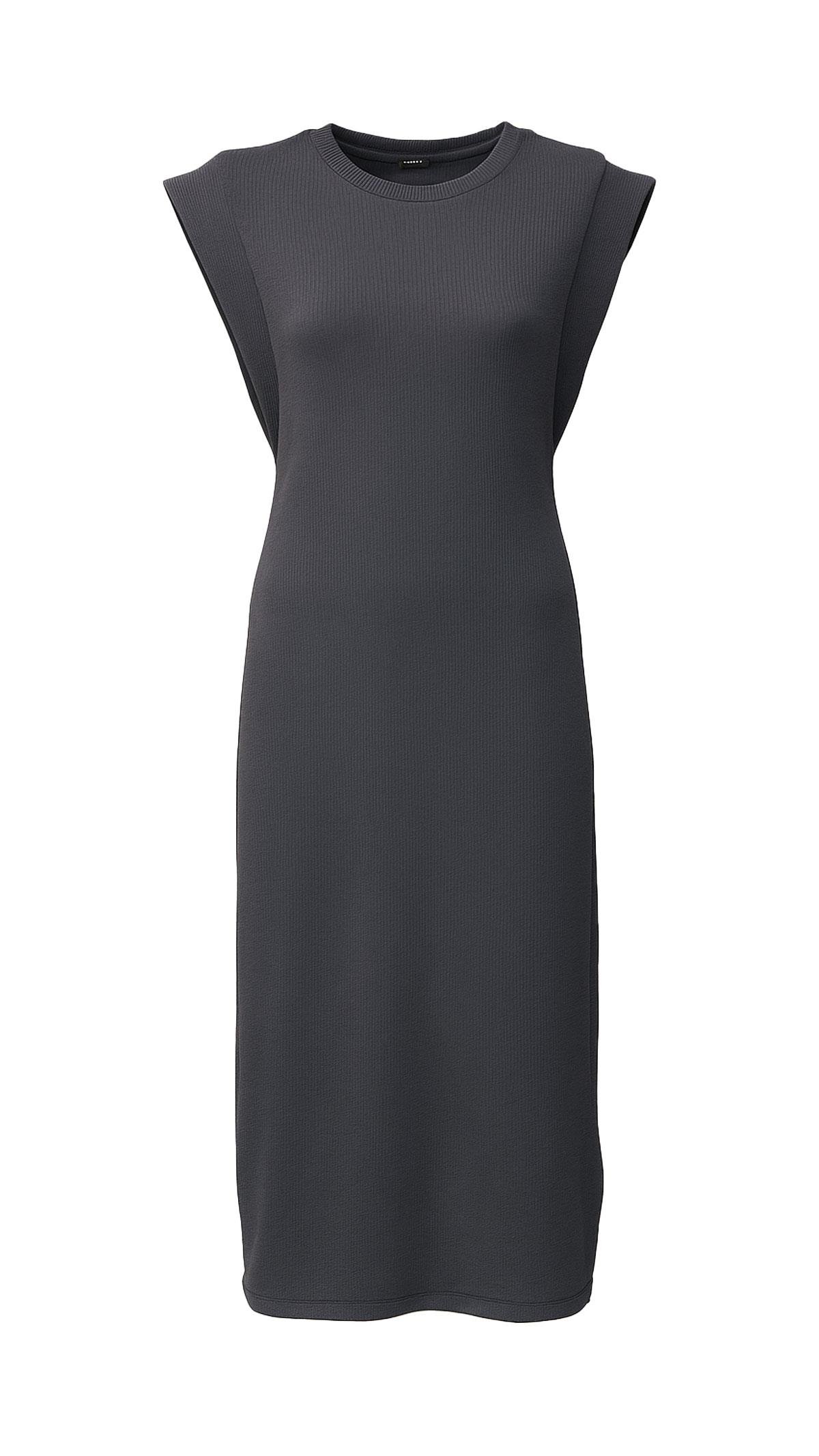 T Kol Yırtmaç Detay Dokulu Antrasit Elbise