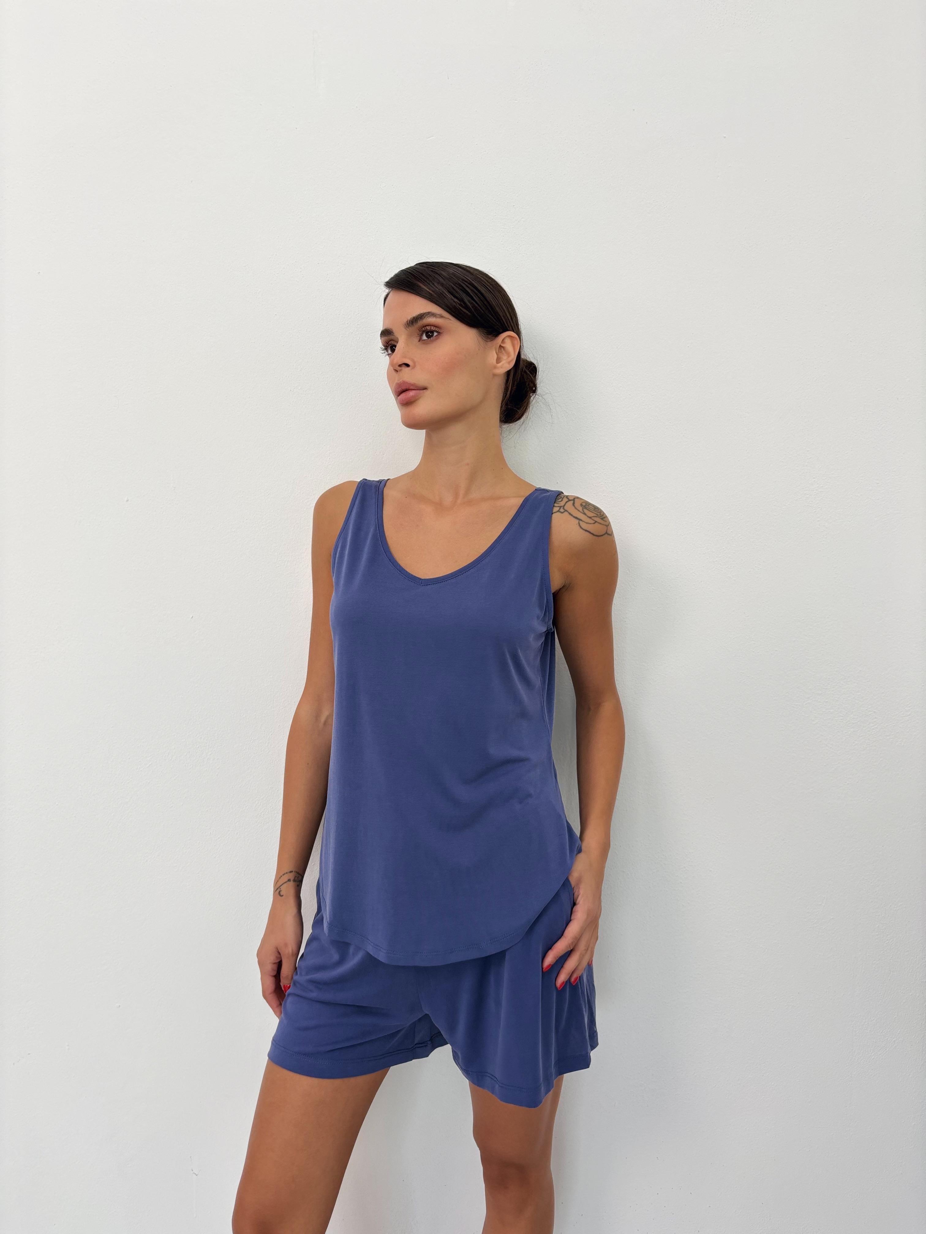 V Yaka Dökümlü İndigo Modal Atlet