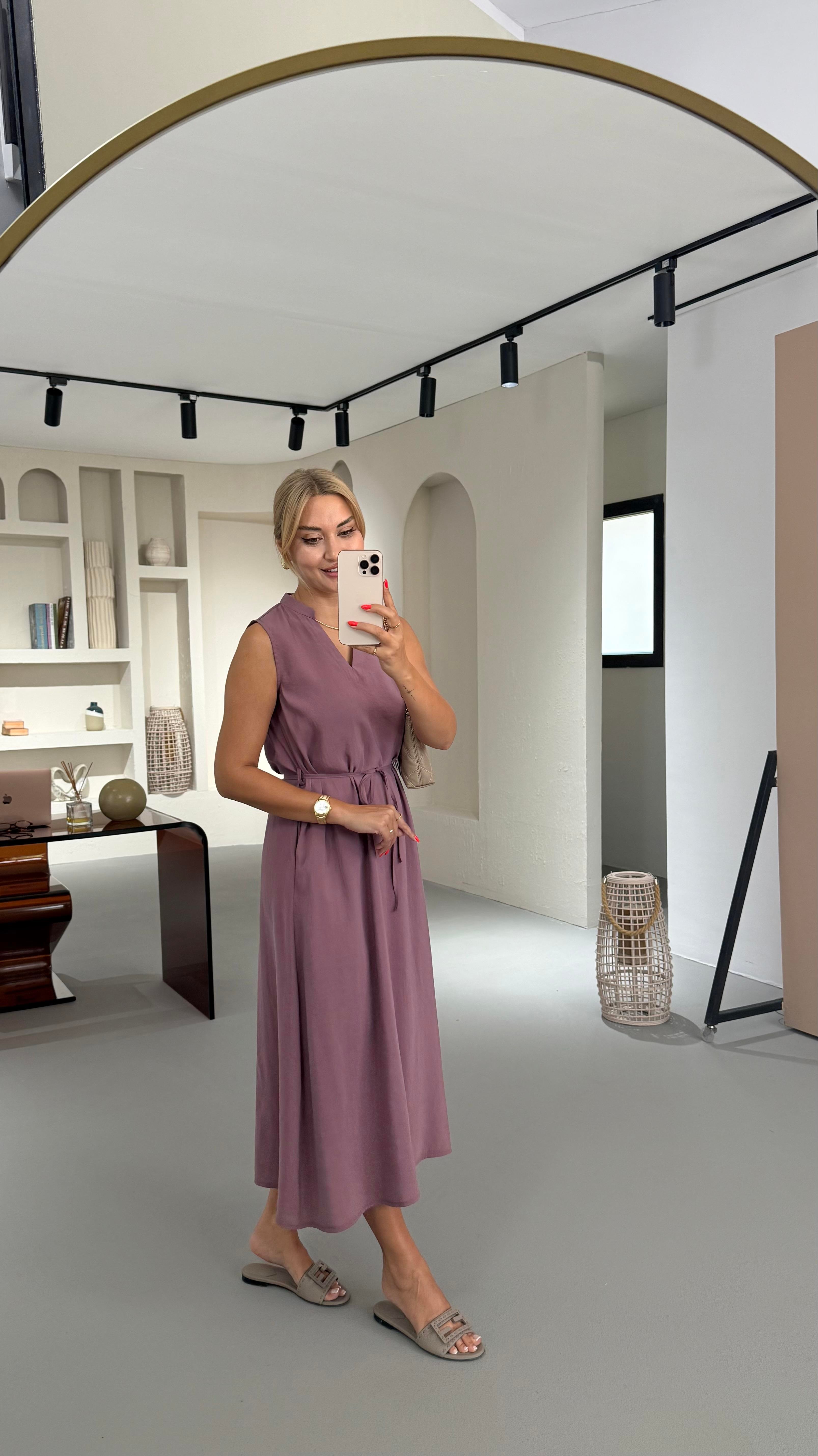 V Yaka Leylak Tensel Modal Elbise