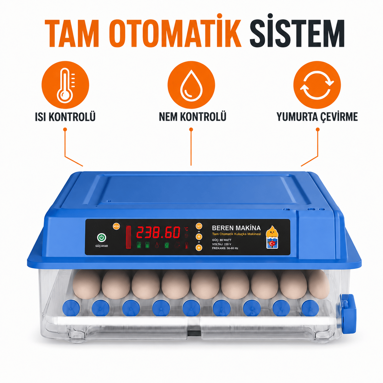 Beren Makine 56 Yumurtalık Tam Otomatik Kuluçka Makinesi – 5 Programlı