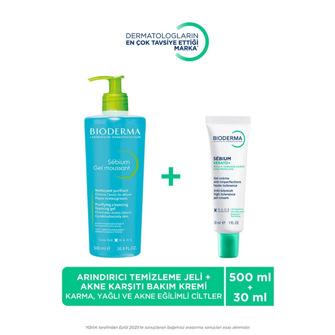 Bioderma Sebium Temizleme Jeli 500 ml ve Nemlendirici Jel Krem 30 ml Seti Yağlı ve Akneye Eğilimli Ciltler - Bioderma